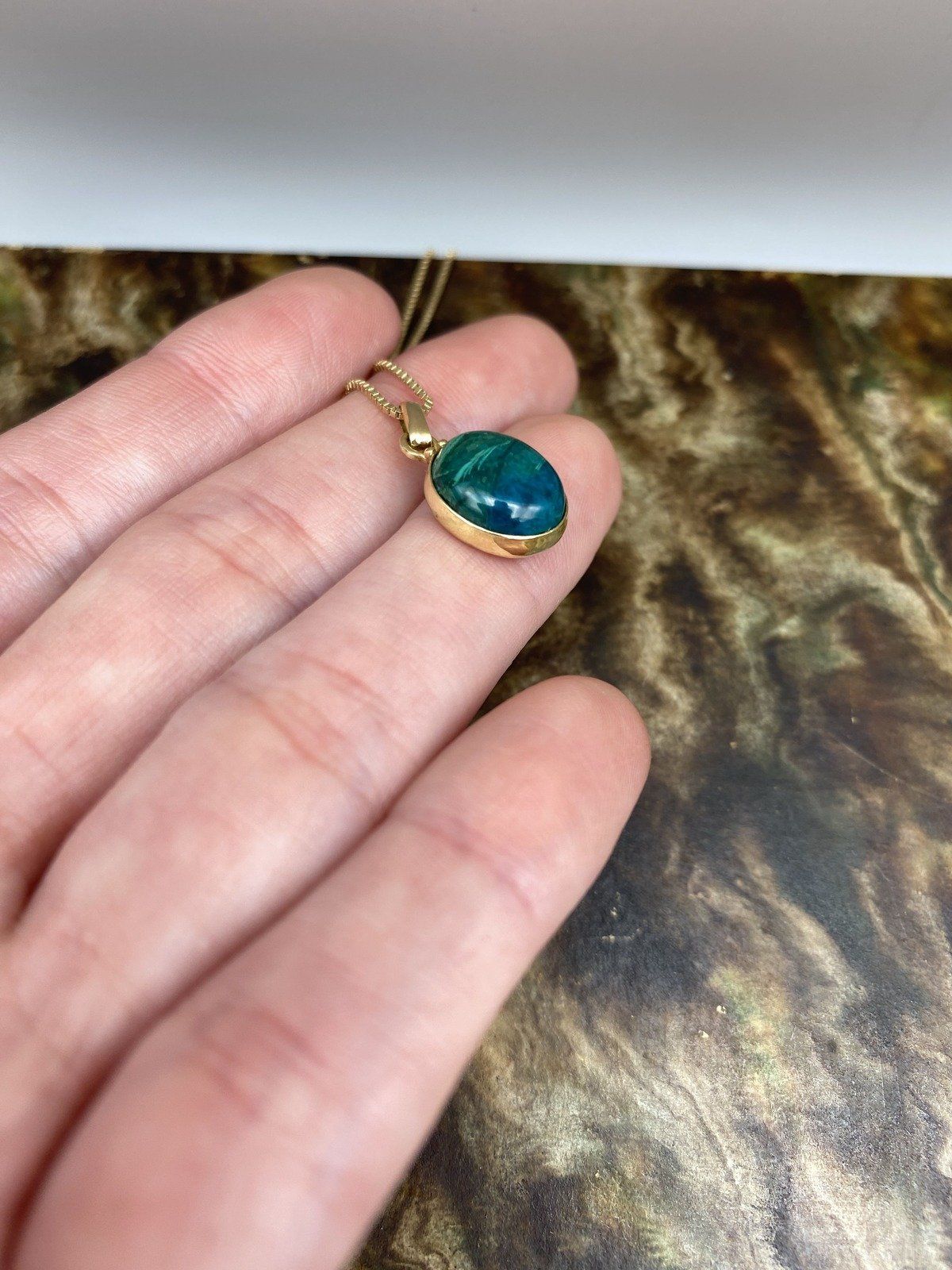 Minimalistic 14k Gold Chrysocolla Cab 18L Drop Necklace 4