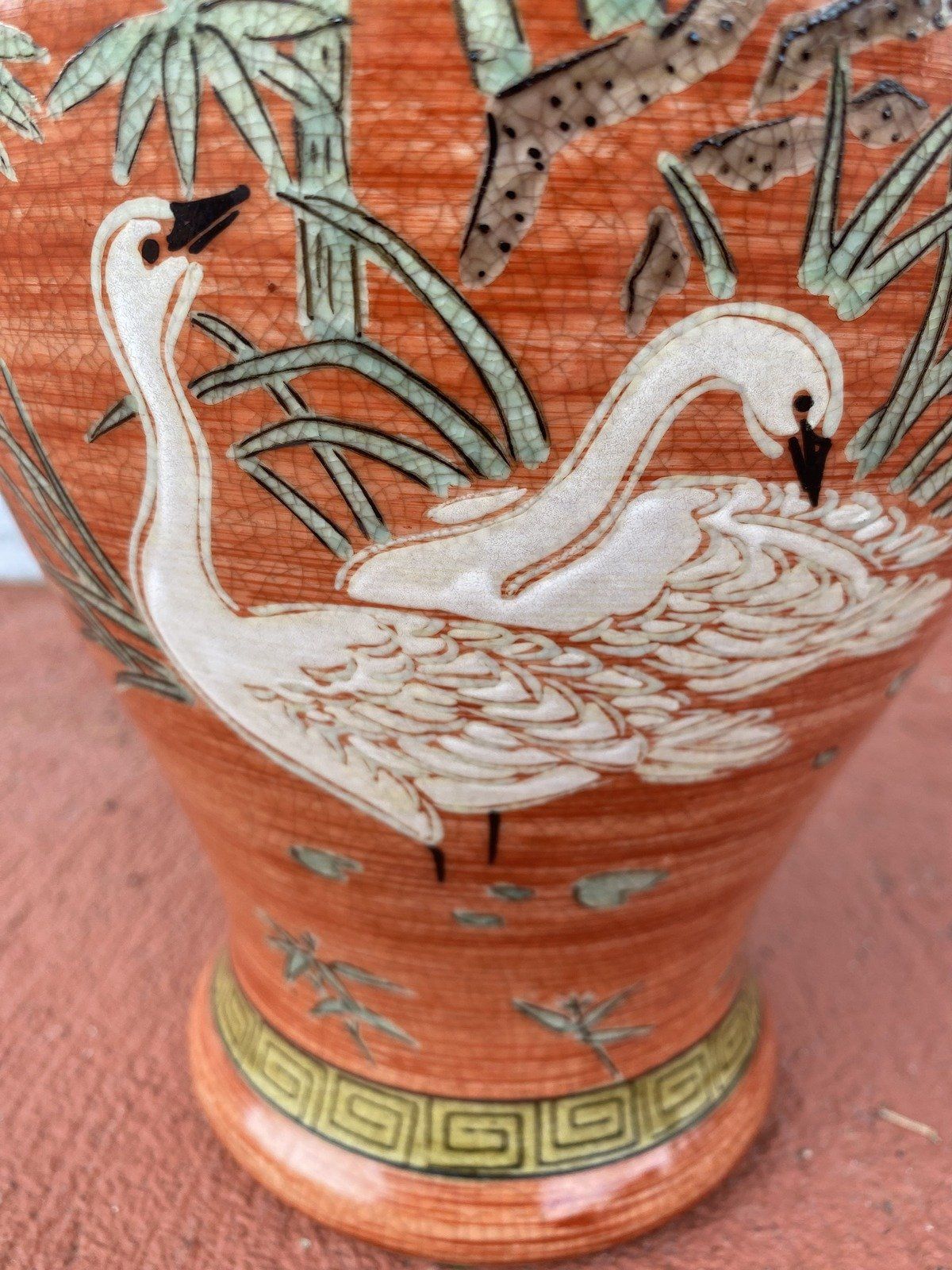 Large Oriental Swan Motif Porcelain Vase 2