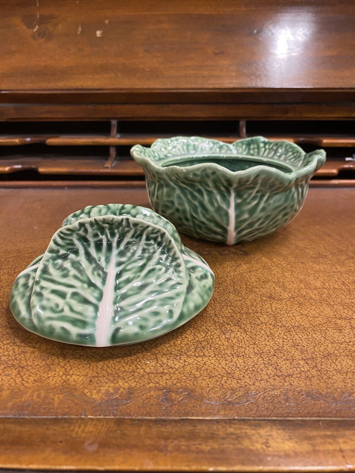 Bordallo Pinheiro Portugal Majolica Mini Lidded Cabbage Serving Bowl 6 7