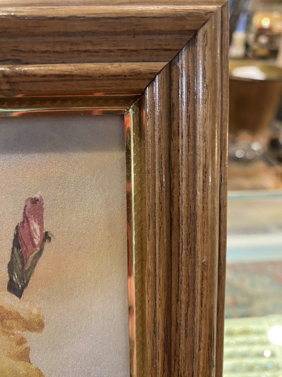 Wooden Table Top Photo Frame w Gold Interior Edge + Museum Glass 4