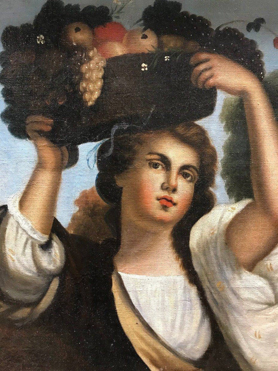 Antique German c.1892 Artist Signed Kern Hermann Peasant Girl Holding Basket of Fruit 2