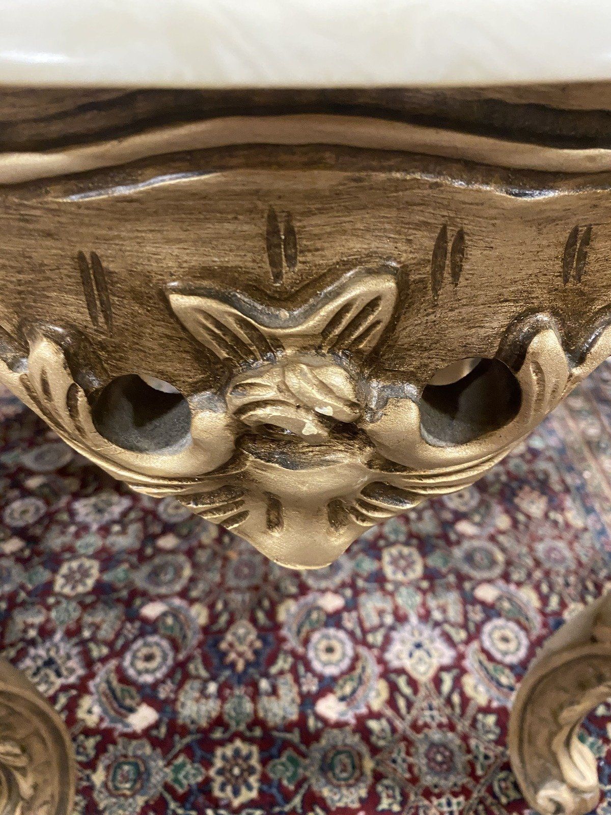 Modern Victorian Inspired Marble Top + Blonde Gilt Coffee/Side Table 2