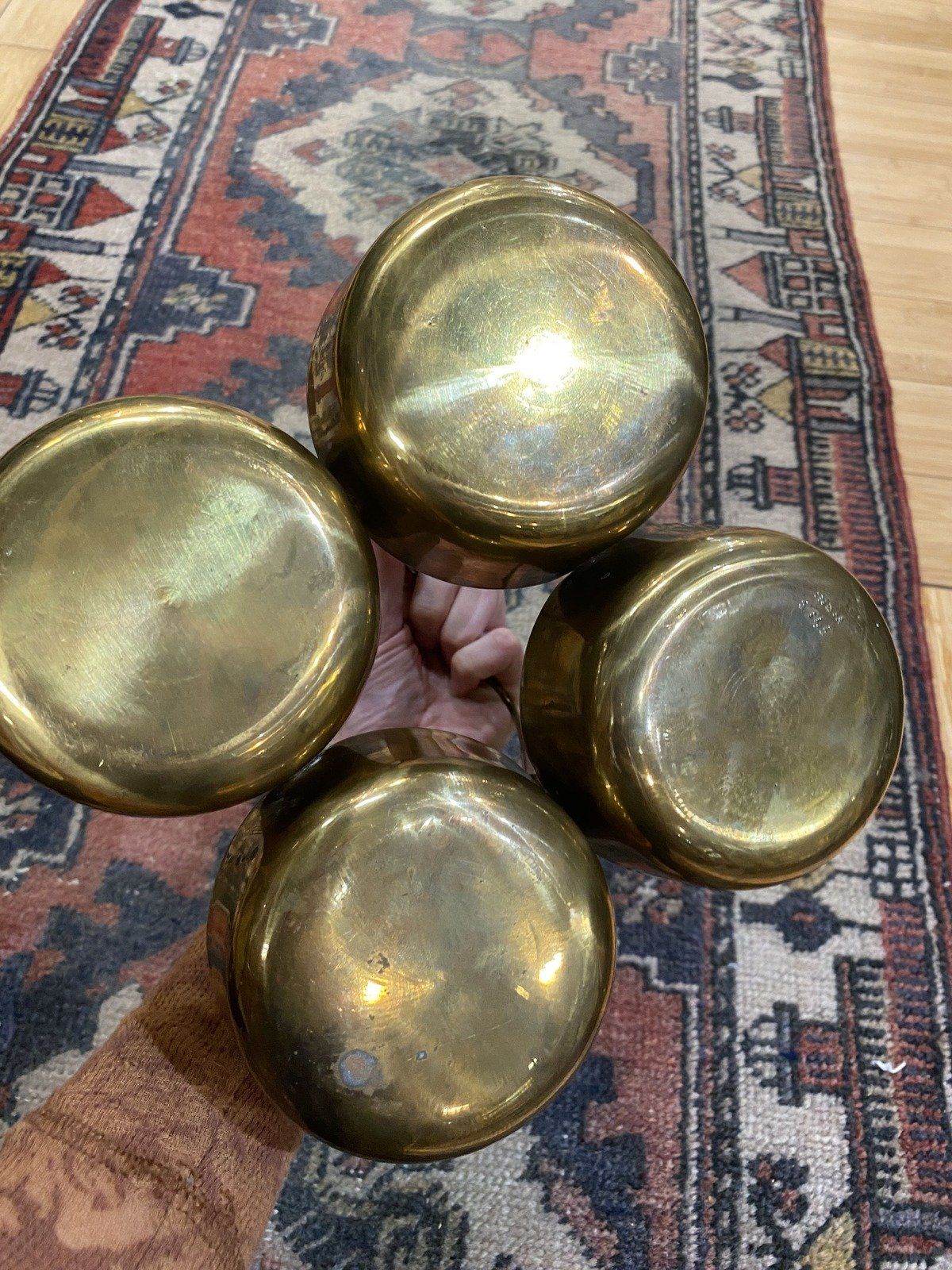 Vintage India Made 4x Vessel Brass Chopala Spice/Incense Dish w Handle 6