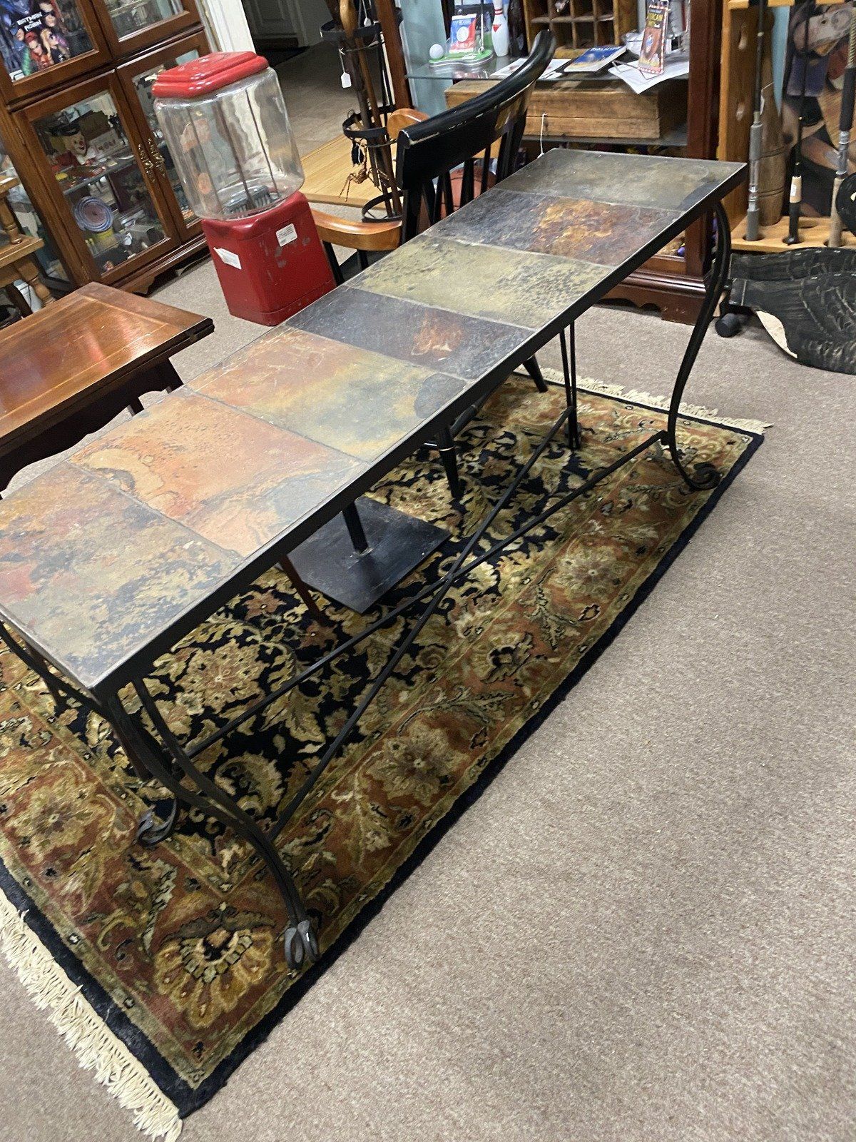 Modern Wrought Iron Sofa Table w Stone Top #485 2