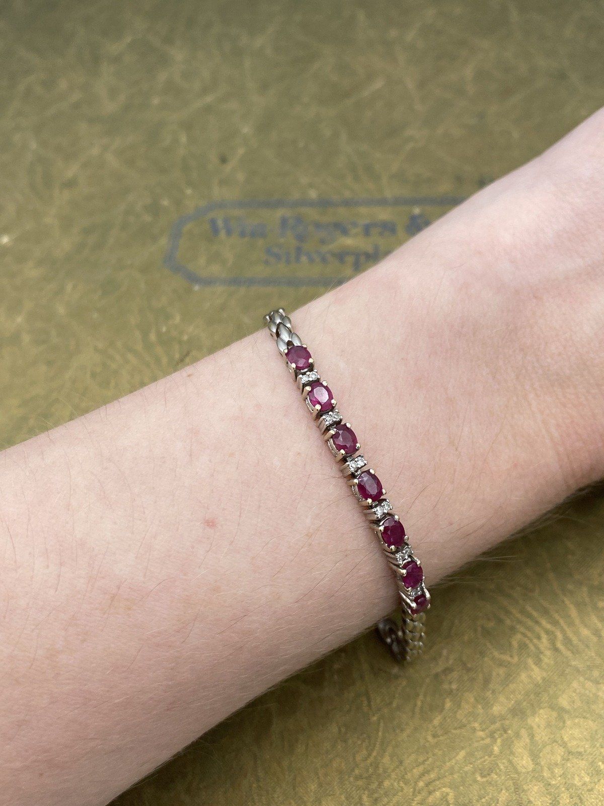 Vintage 14k White Gold Ruby + Diamond Tennis Bracelet #2478 5