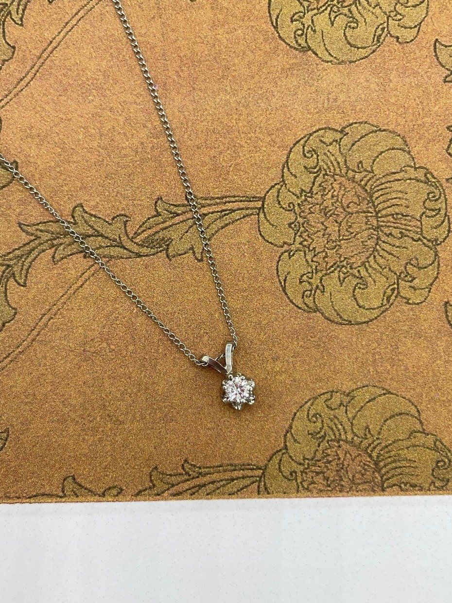 Antique 14k White Gold .25ct Buttercup Set Diamond Solitaire Drop Necklace 2