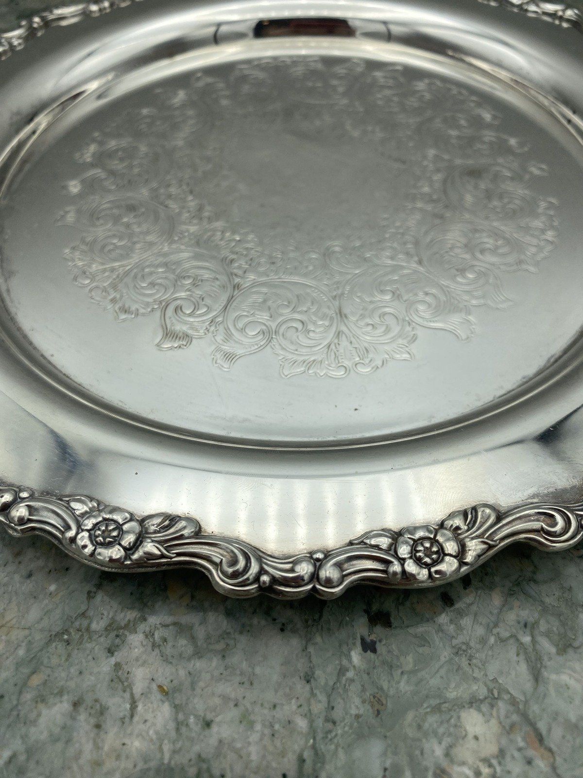 10.25 Round Silver Plated Etched Serving Tray 2