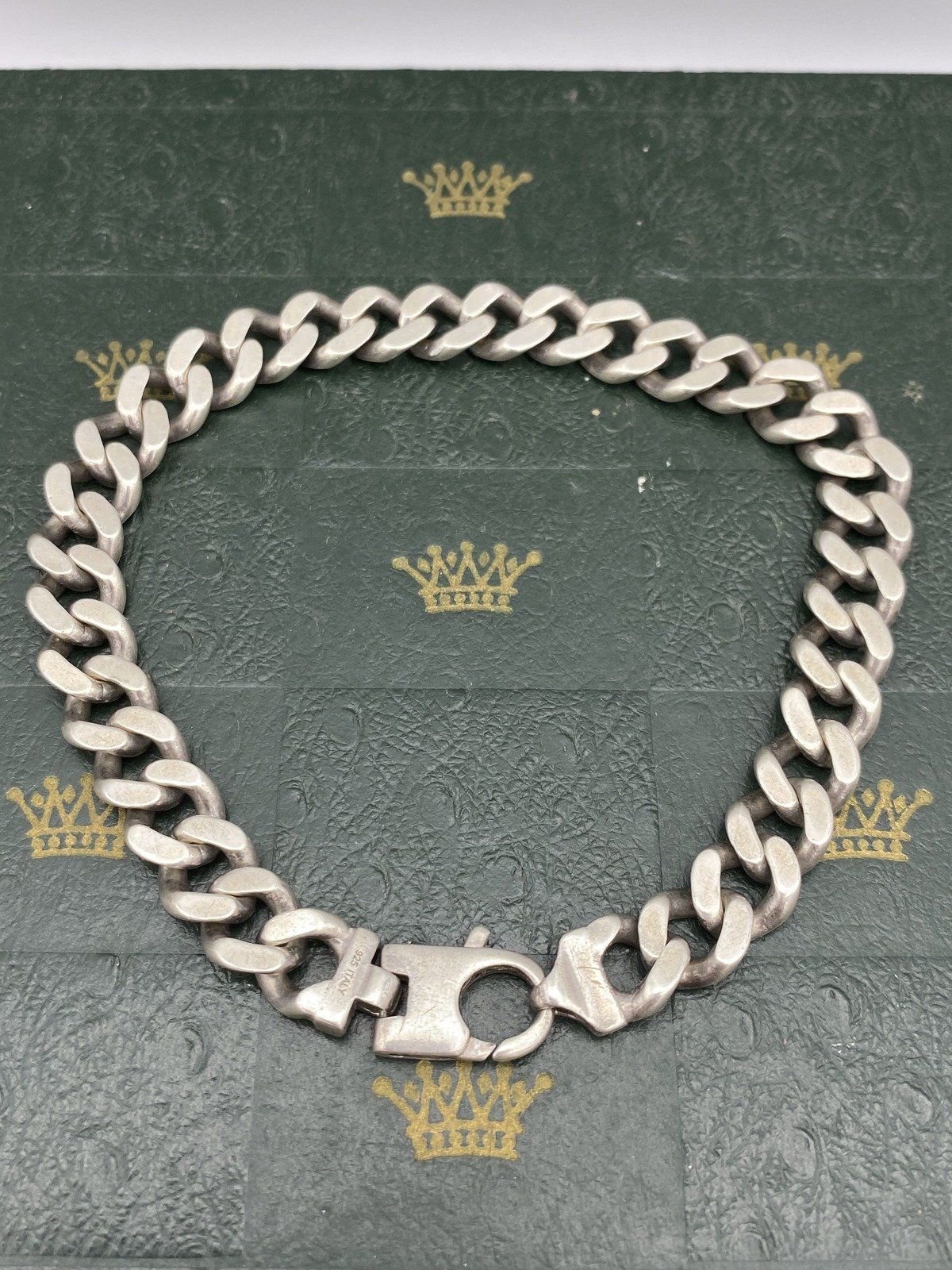 Men's Vintage Sterling Silver 9mm Curb Link 9.25L Bracelet #2366 4