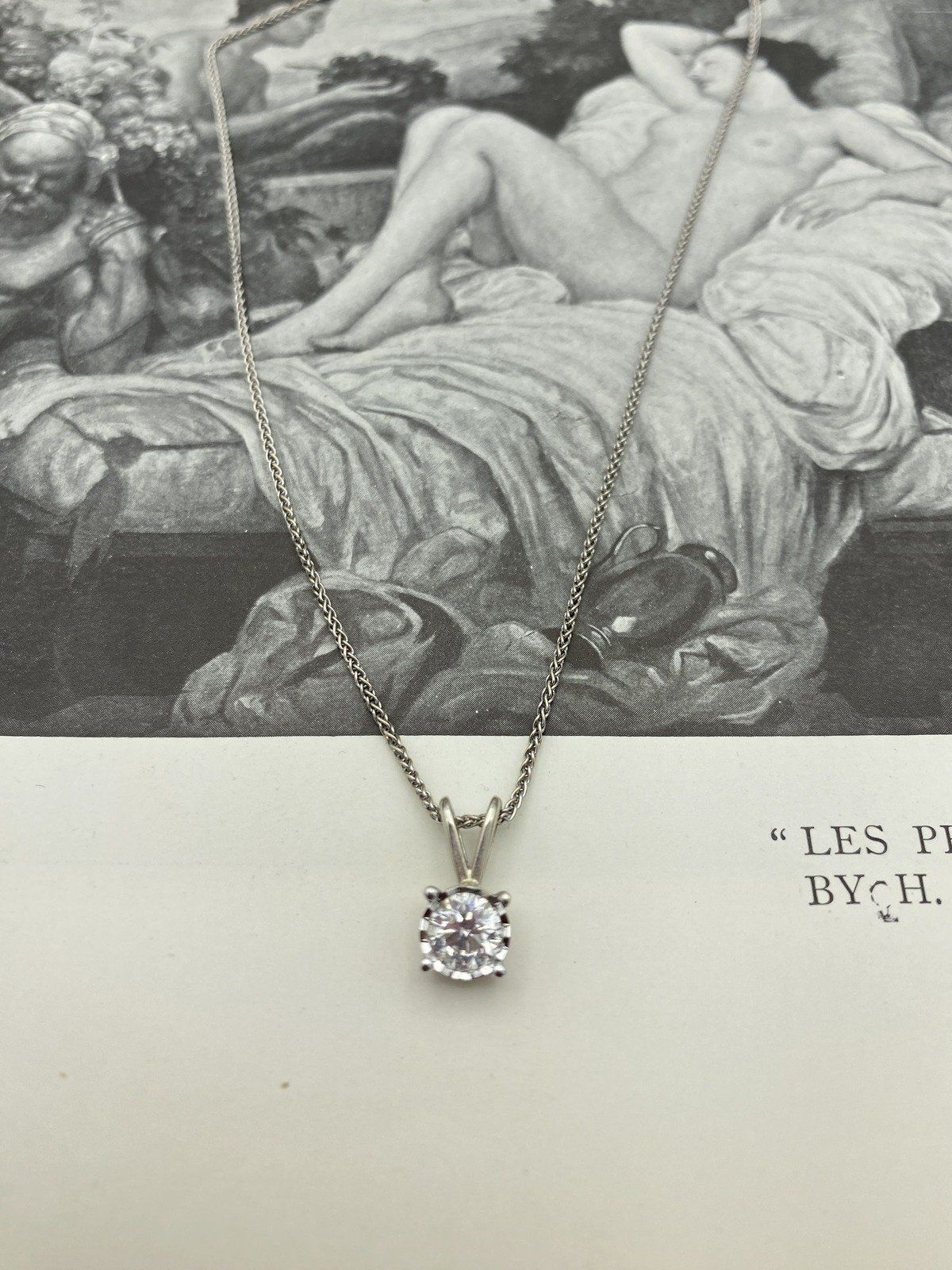 Lovely 14k White Gold .85ct Bezel Set Natural Diamond Solitaire Necklace w 18k Gold 20L 5