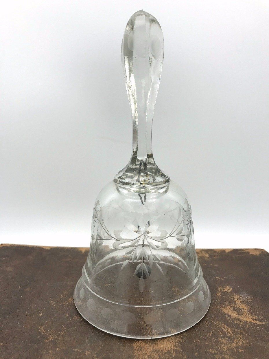 Etched Glass Dinner Bell w Lead Chime + Dotted Rim