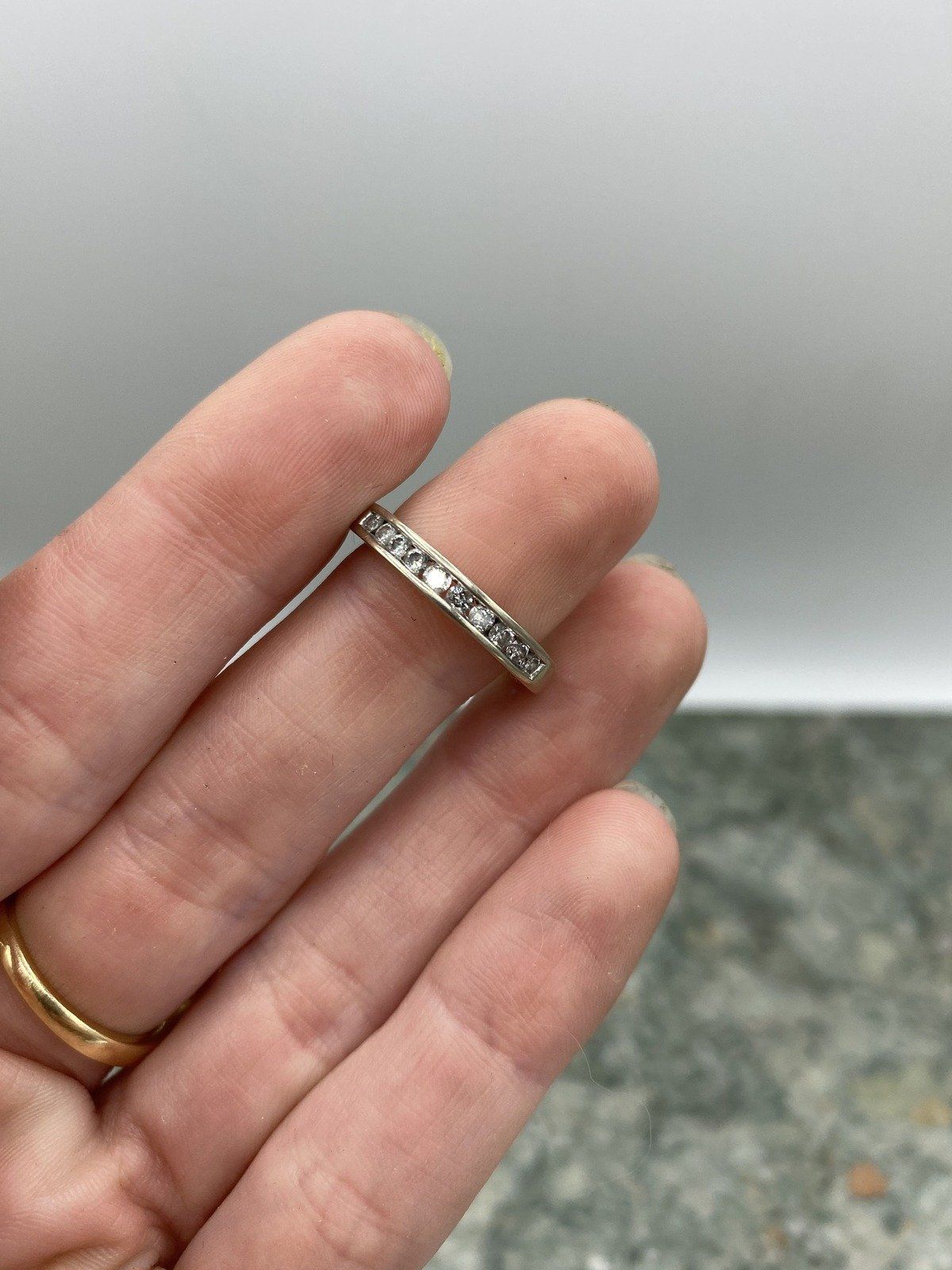 14k White Gold Round Cut Channel Set Diamond Ring Band 2