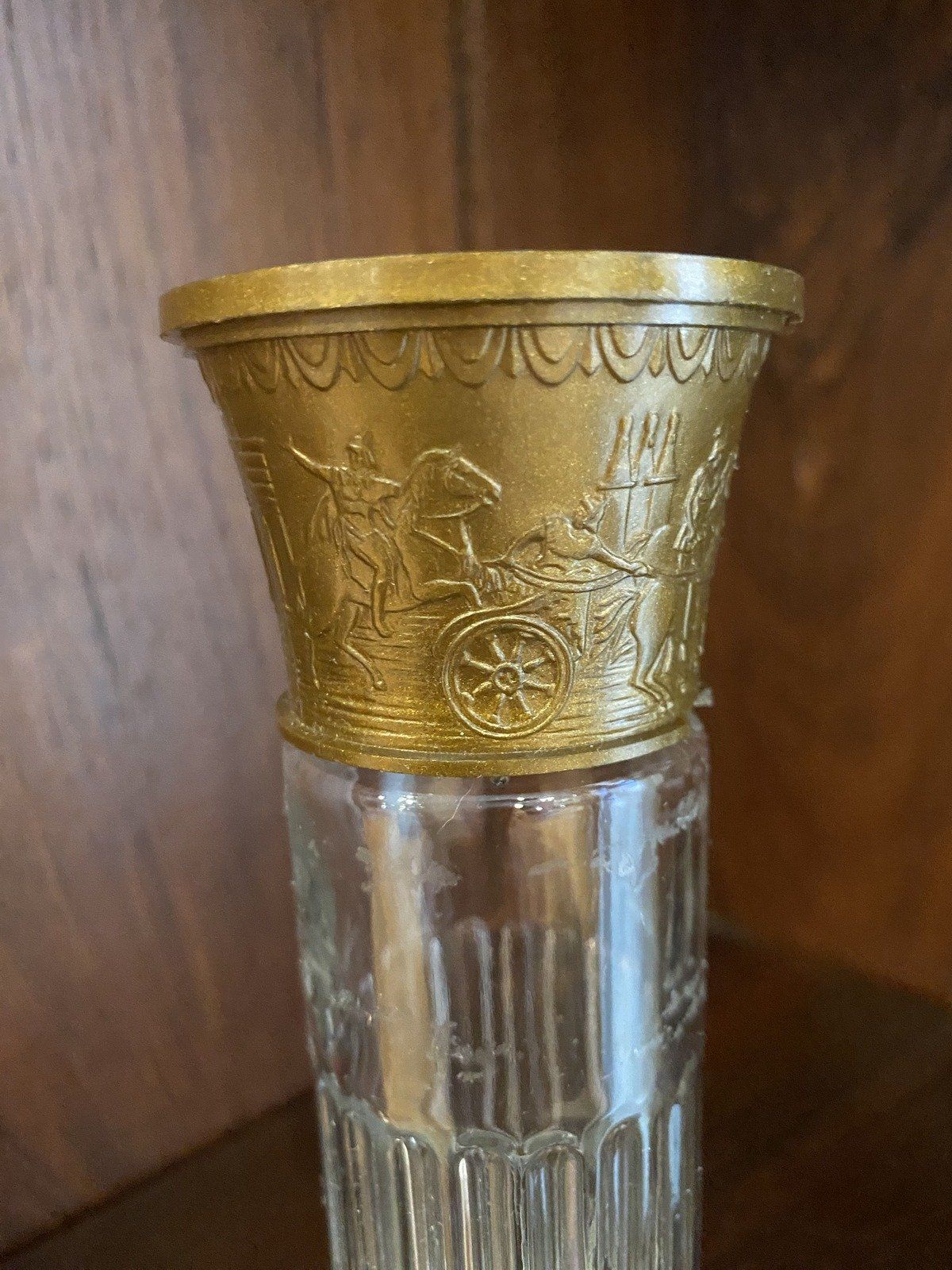 Vintage Corinthian Column Bottle w Figural Roman Motif Lid 4