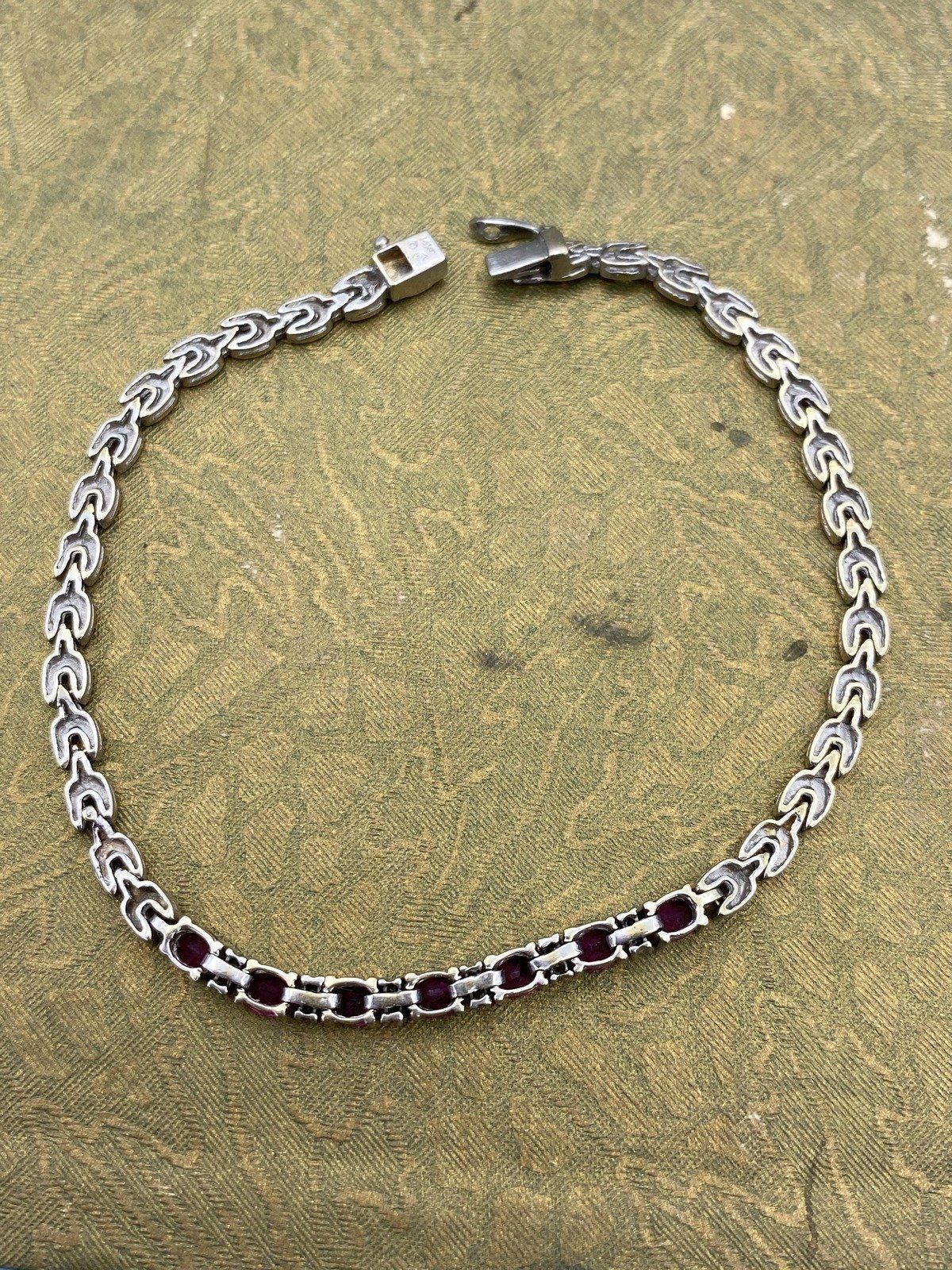 Vintage 14k White Gold Ruby + Diamond Tennis Bracelet #2478 11