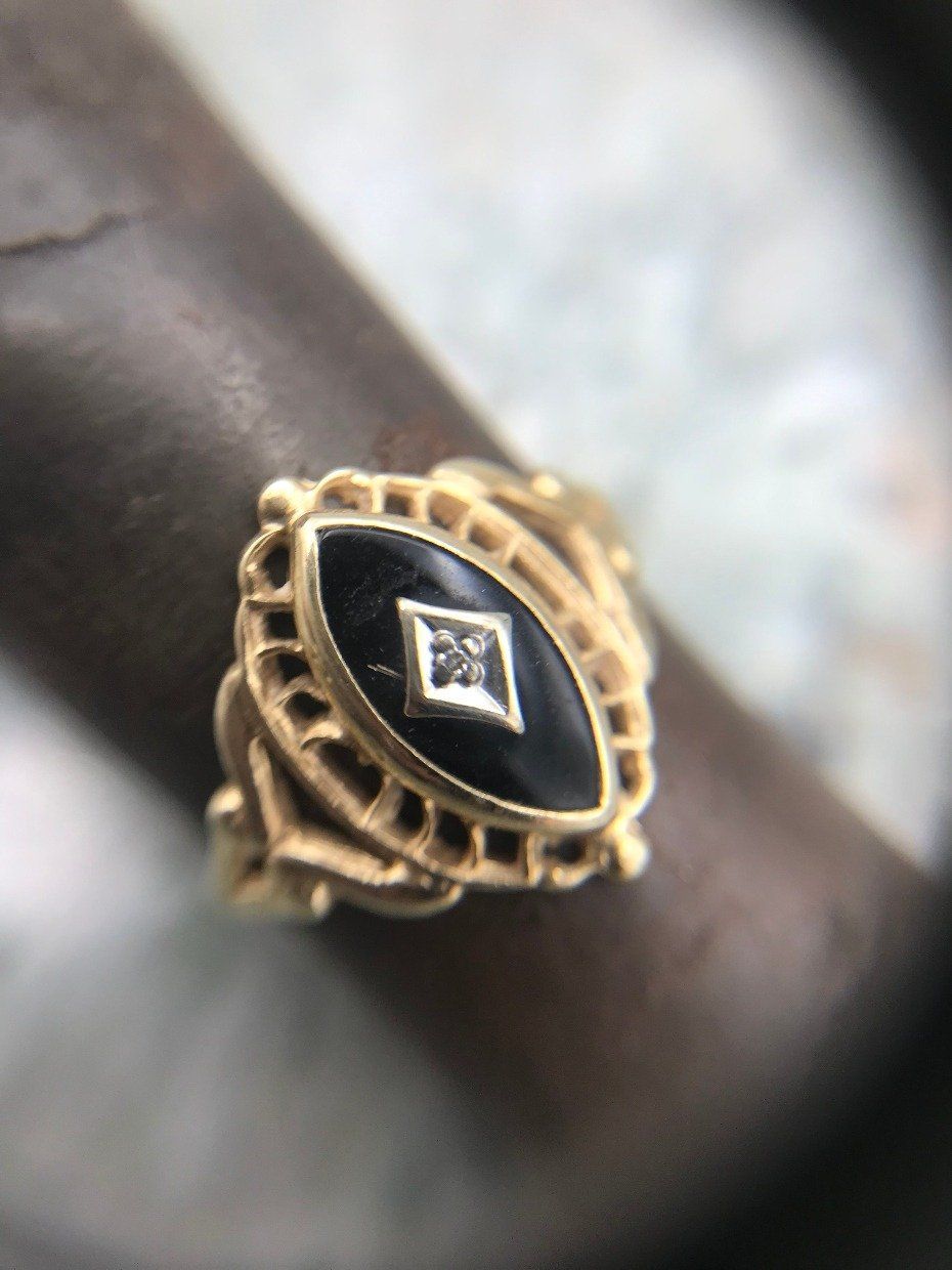 Vintage c.1940s P.S.&CO Black Enamel Deco Inspired Diamond Burst Ring 2