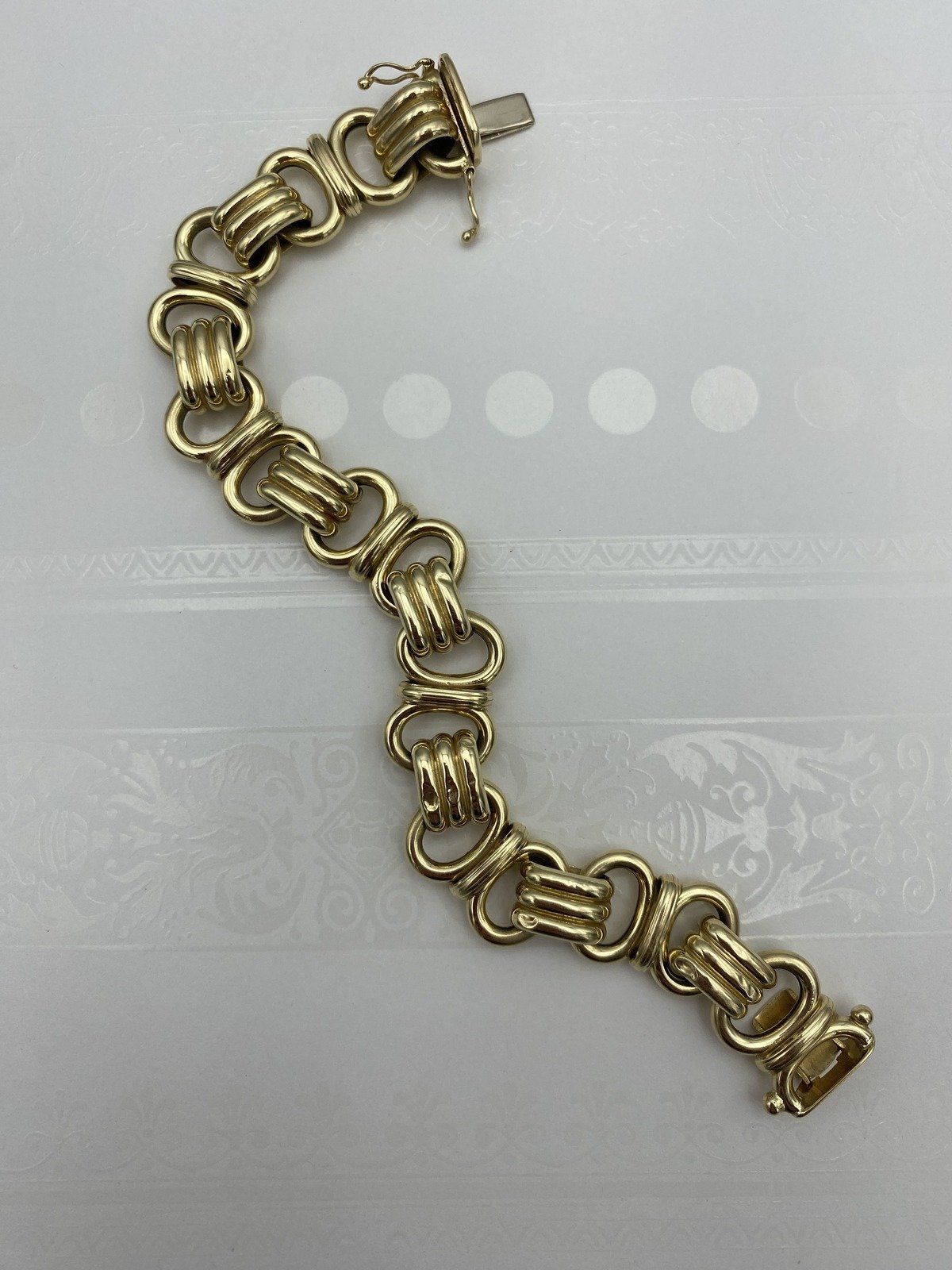 Italian 14k Gold Fluted Double Circle Buckle Link Bracelet 7.25 6