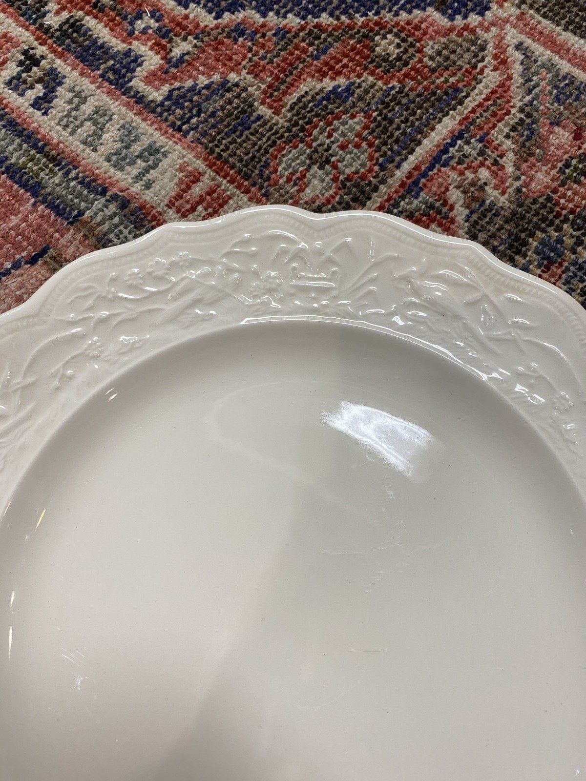 Pair of Antique White Glazed Ceramic Bird Motif Dinner Plates 2