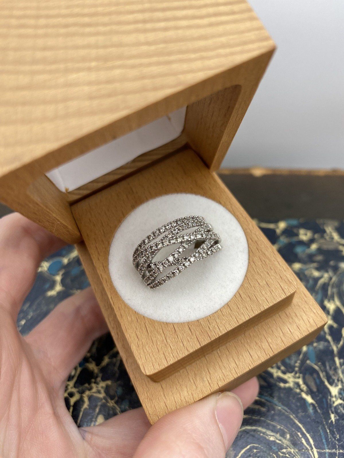 10k White Gold Pave Multi Band Crisscross Wide Ring Band Cuff 2