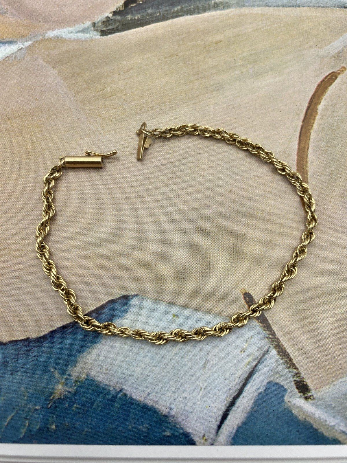 Lightweight 14k Gold 7.25L Rope Link Layering Bracelet 2
