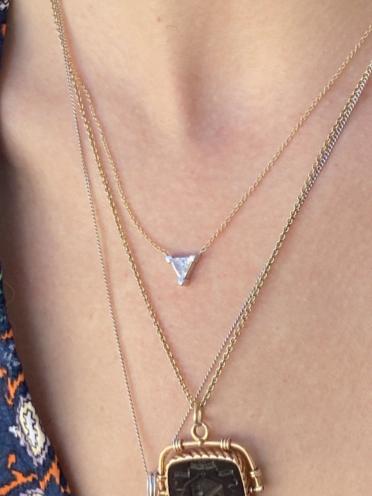 14k Gold Suspended .50ct Trillion Diamond Layering 16L Drop Necklace #2666 2