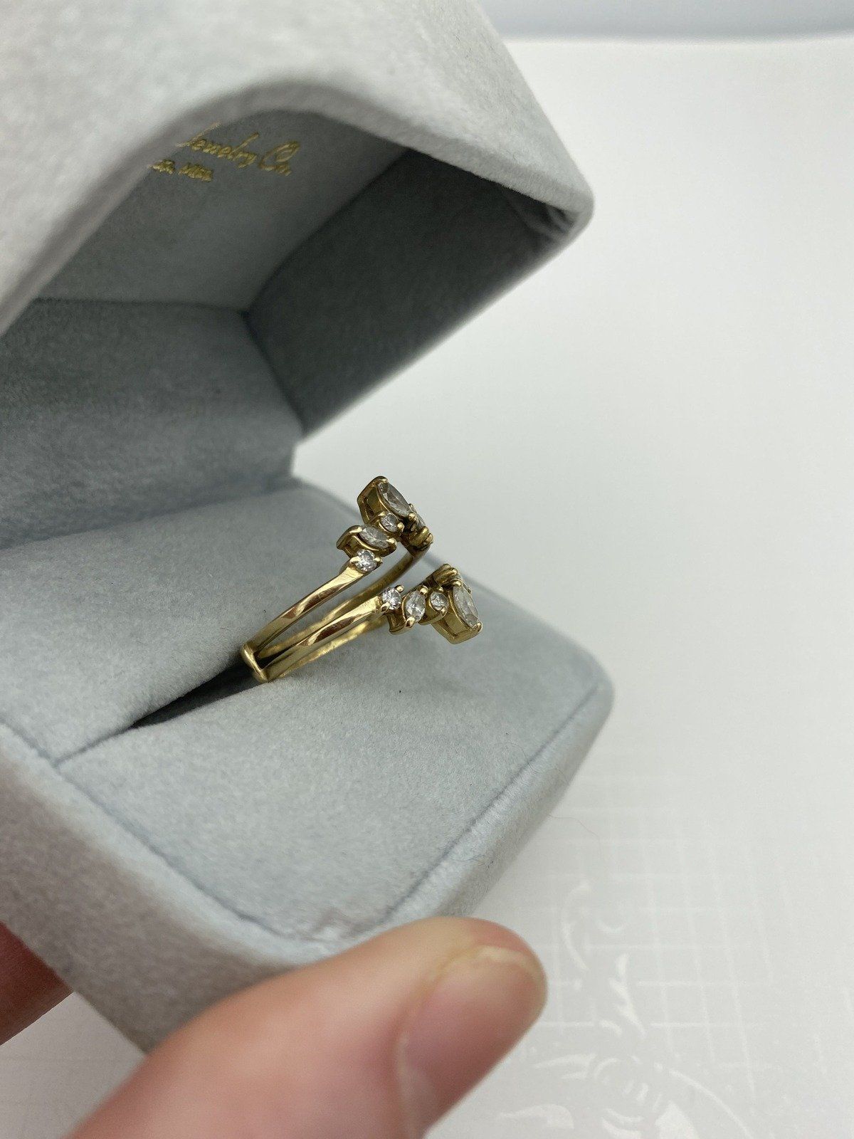14k Gold Vintage Marquise Diamond Ring Guard Bridal Slip Band w Round Cut Diamond Accents 8