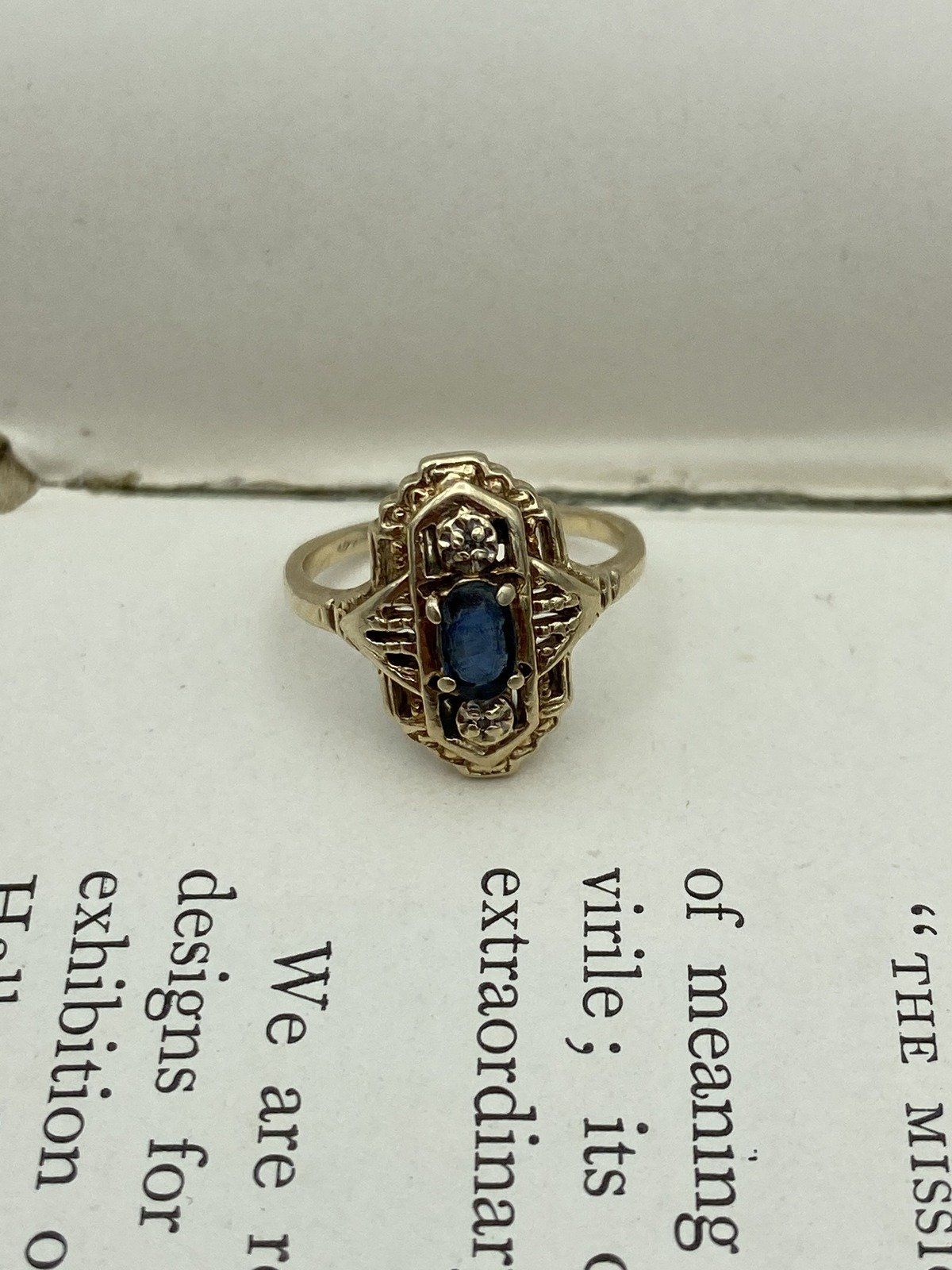 Precious Antique 14k Gold Oval Blue Sapphire Reticulated Navette Pinky Ring 4