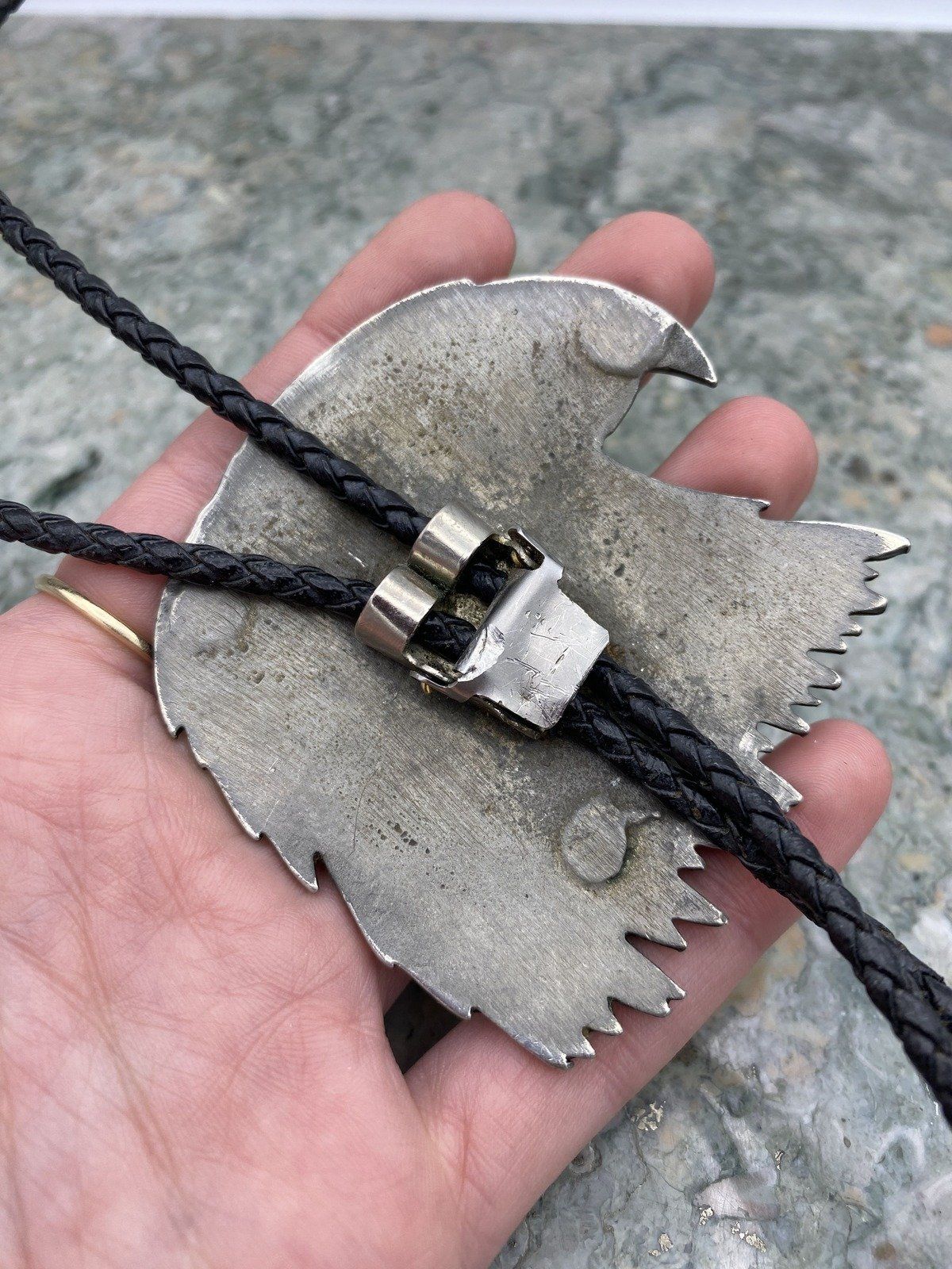 Vintage Large Silver Plated Eagle Carved Bolo Tie Necklace 5