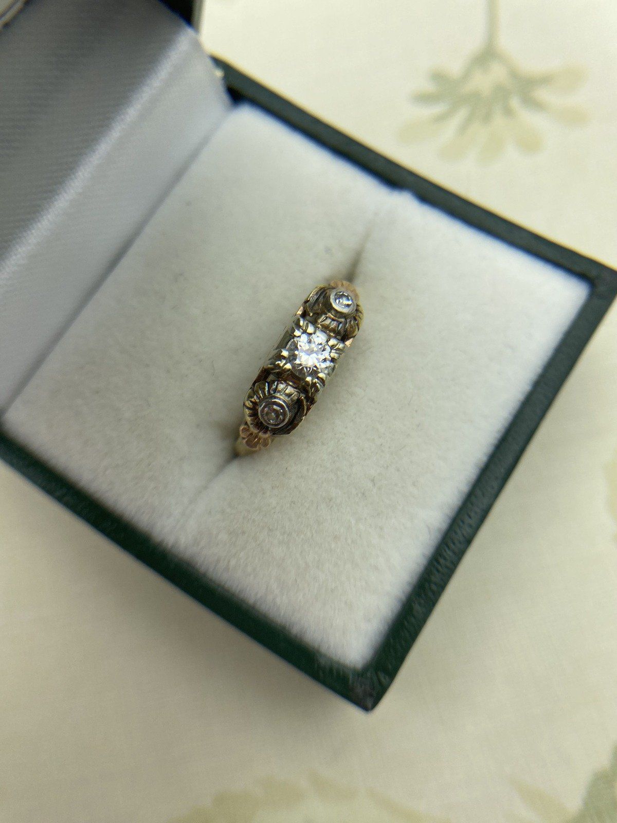 Antique Victorian Ornamental Old Euro Diamond Ring w Bezel Diamond Shoulders #2218 5