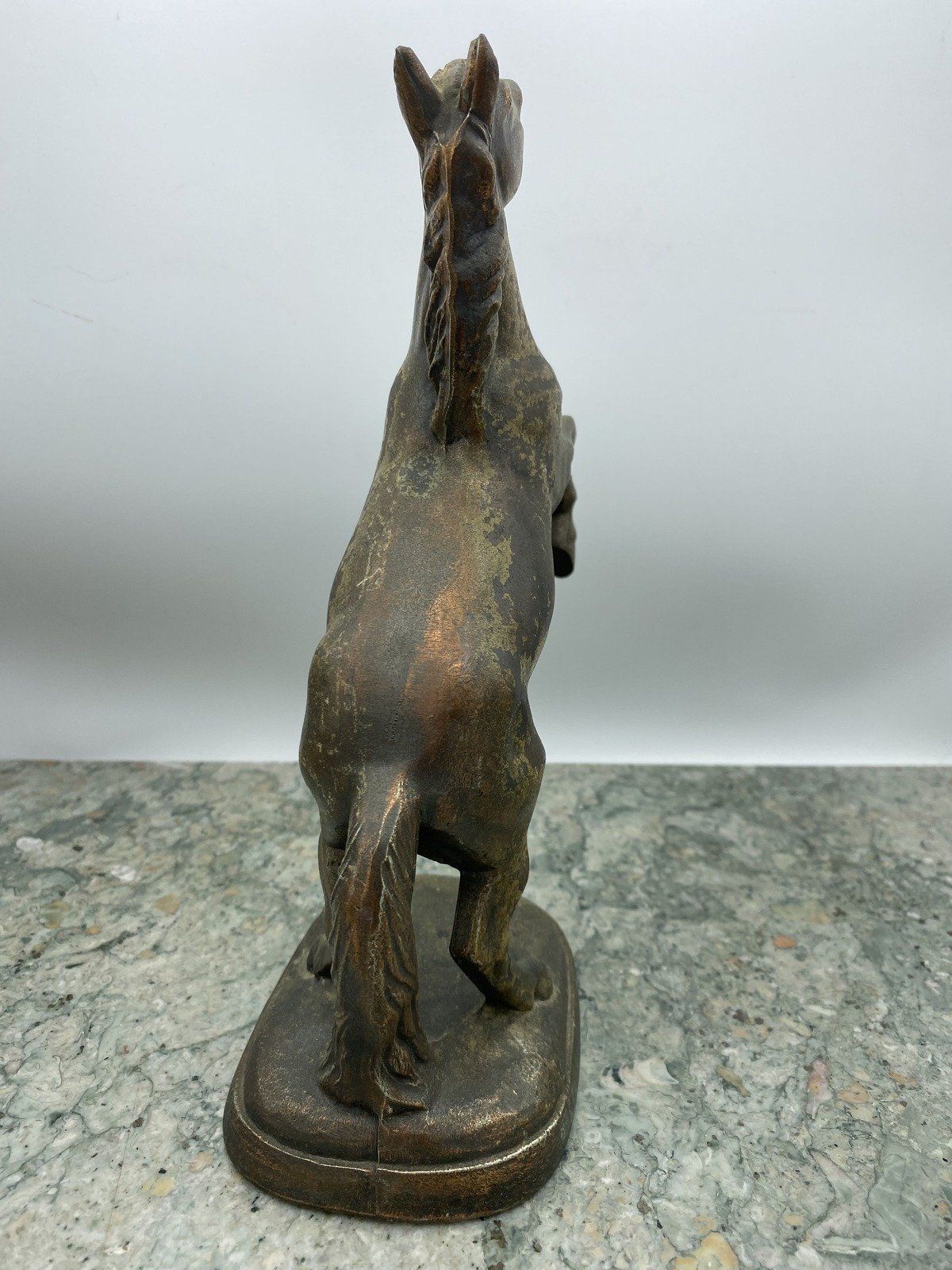 Vintage Bronze Coppery Style Raise Horse Cast Metal Statue 2