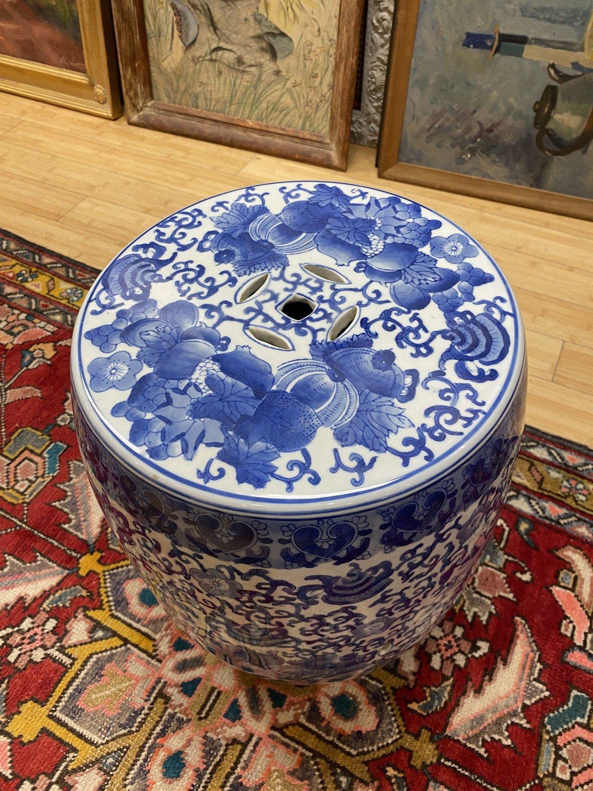 Chinoiserie Blue + White Porcelain Plant Stand/Garden Stool 2