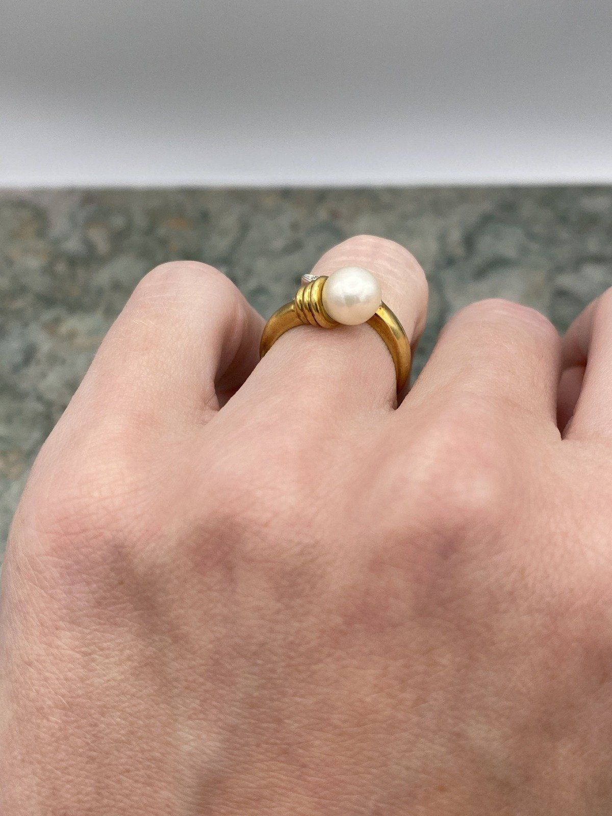 18k Gold Diamond + Pearl Bypass Ring 6