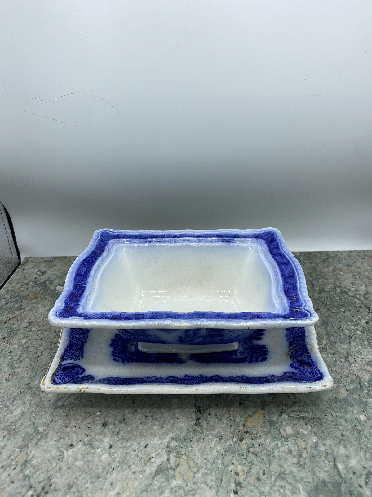 Flow Blue Tureen and Under Plate 417 3