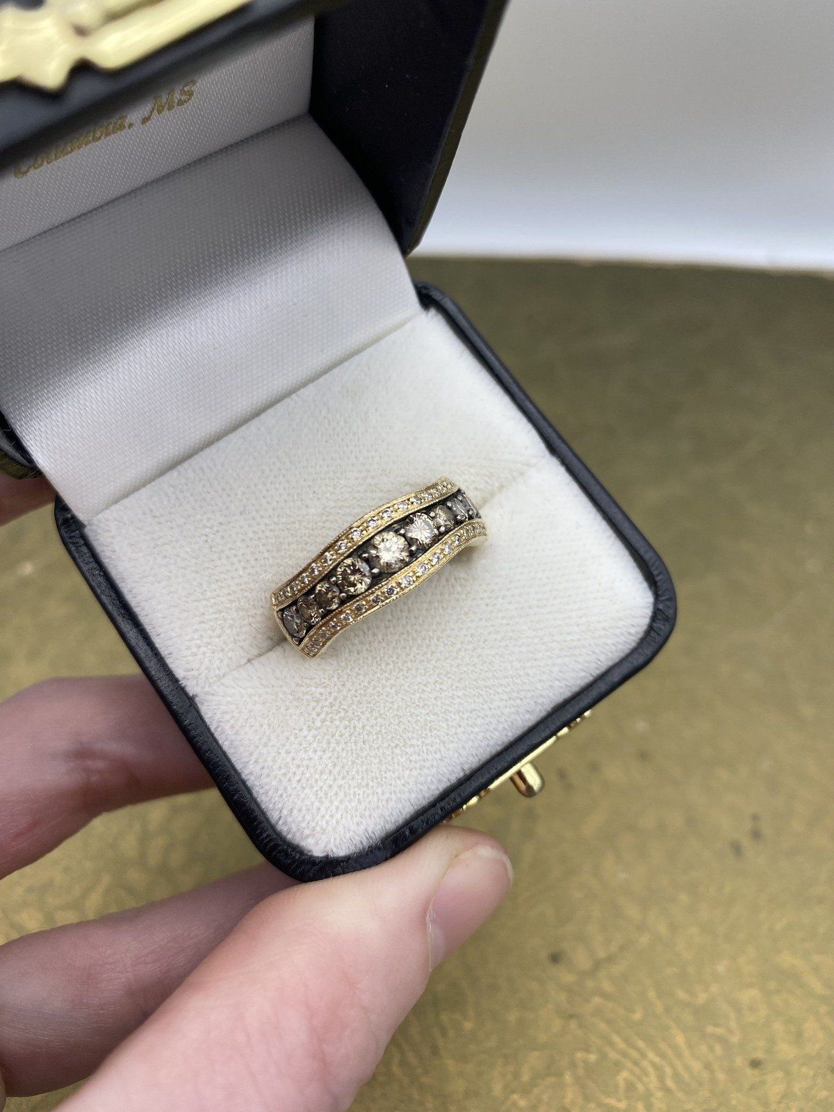14k Gold Chocolate Diamond Tapered + Flared LeVian Designer Ring Band #2168 2