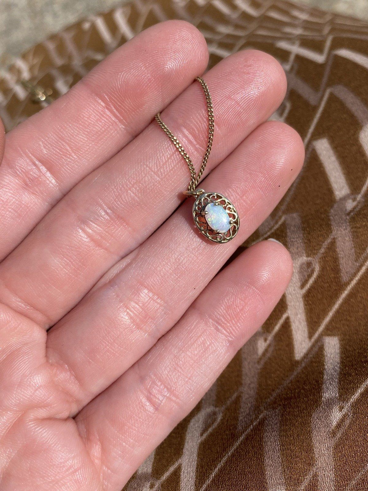 10k Gold Genuine Opal Filigree Set 16L Drop Necklace on 14k Gold Chain 7