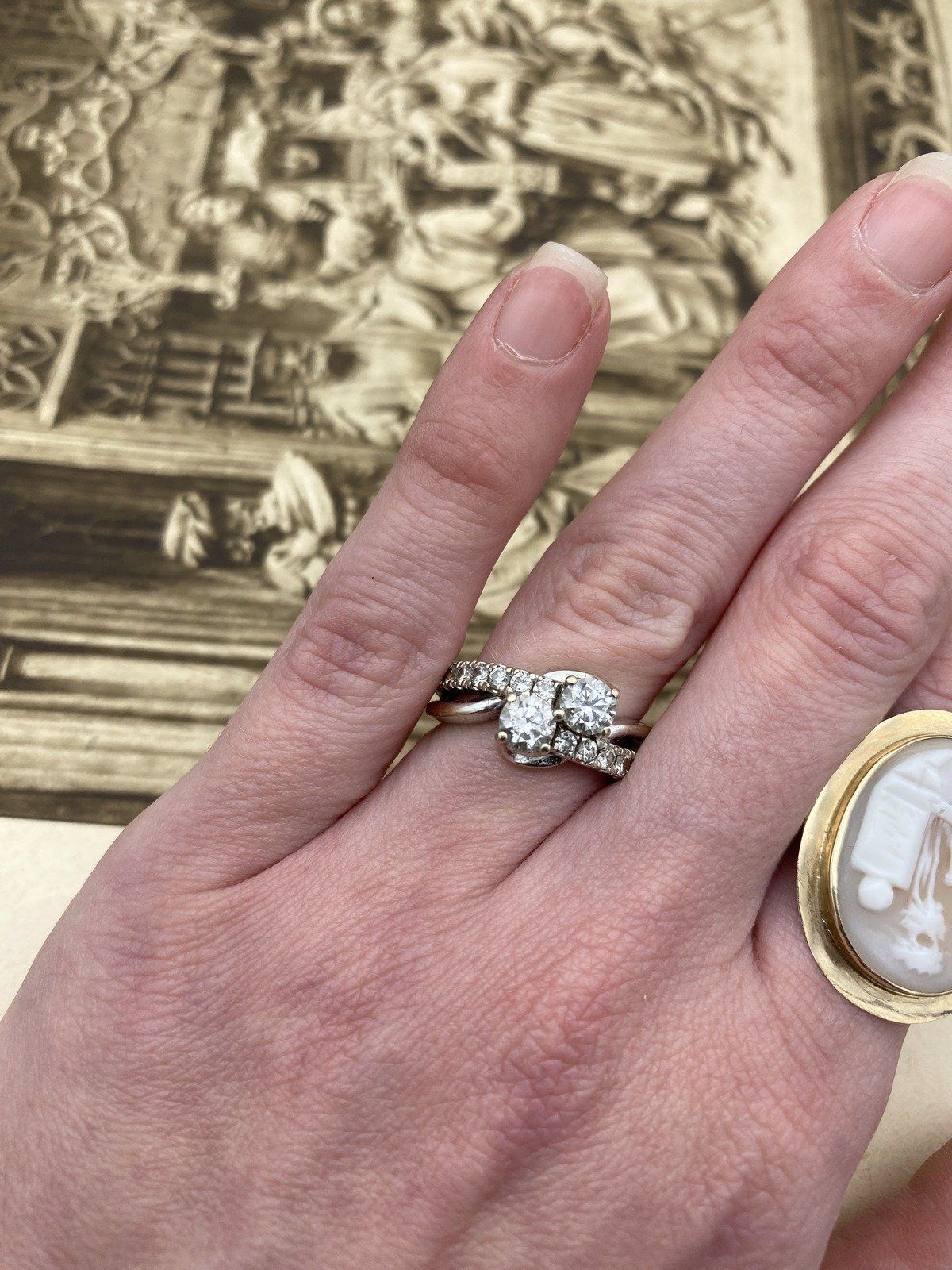 Ladies 14k White Gold Modern Antique Inspired French Moi Et Toi 2.26ctw Diamond Engagement Ring 9