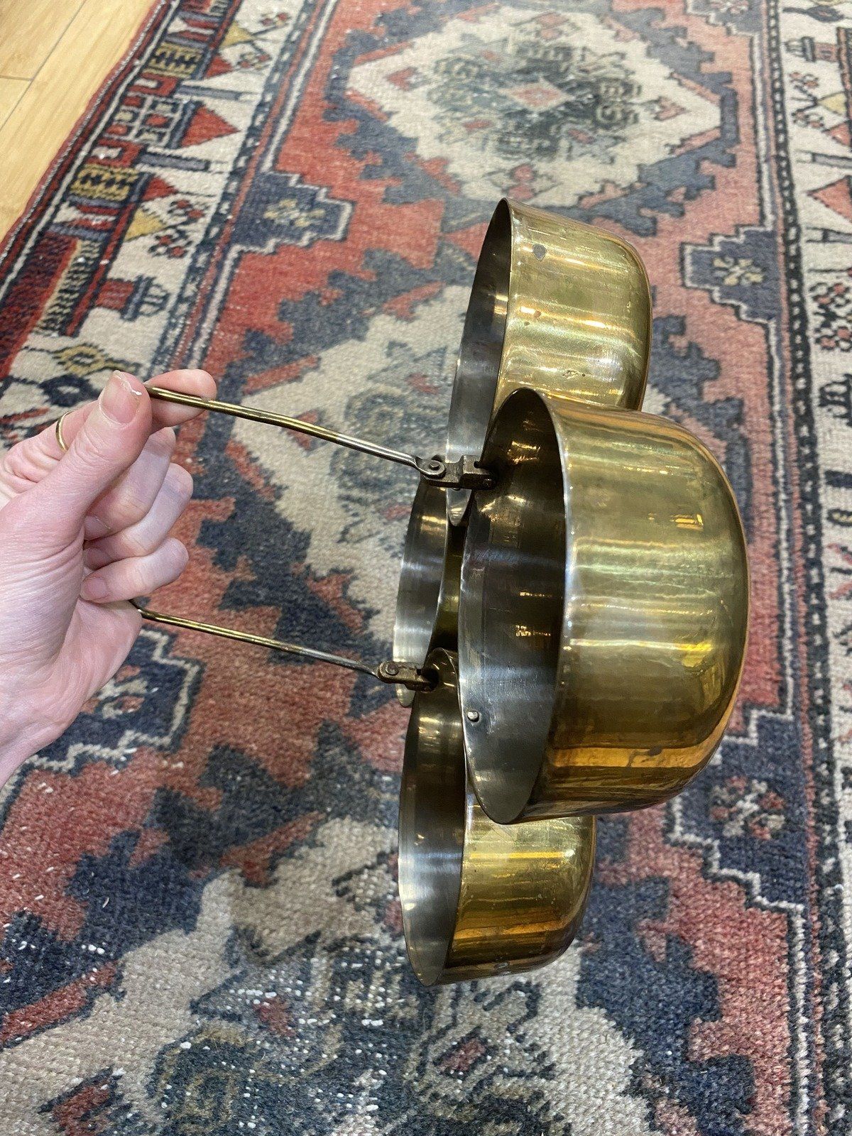 Vintage India Made 4x Vessel Brass Chopala Spice/Incense Dish w Handle 3