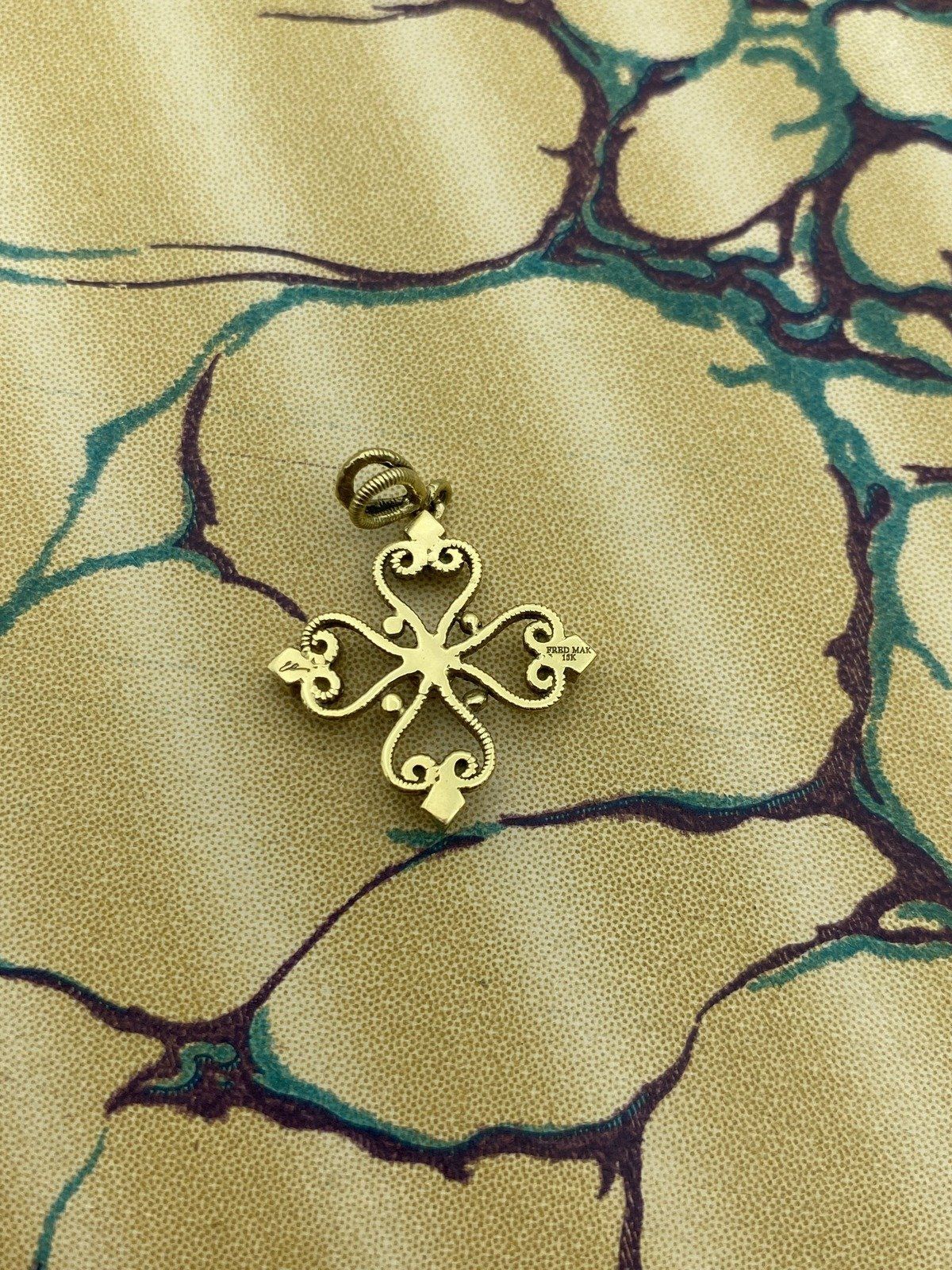 French 4-Petal 18k Gold Diamond Clover Drop Pendant Signed by Designer Fred Mak 2
