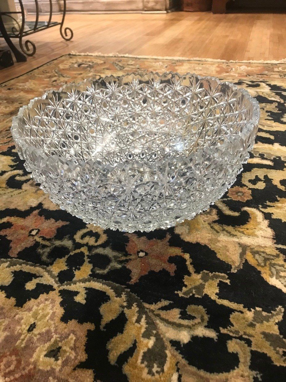 Signed Large Detail Cut Crystal Centerpiece Bowl