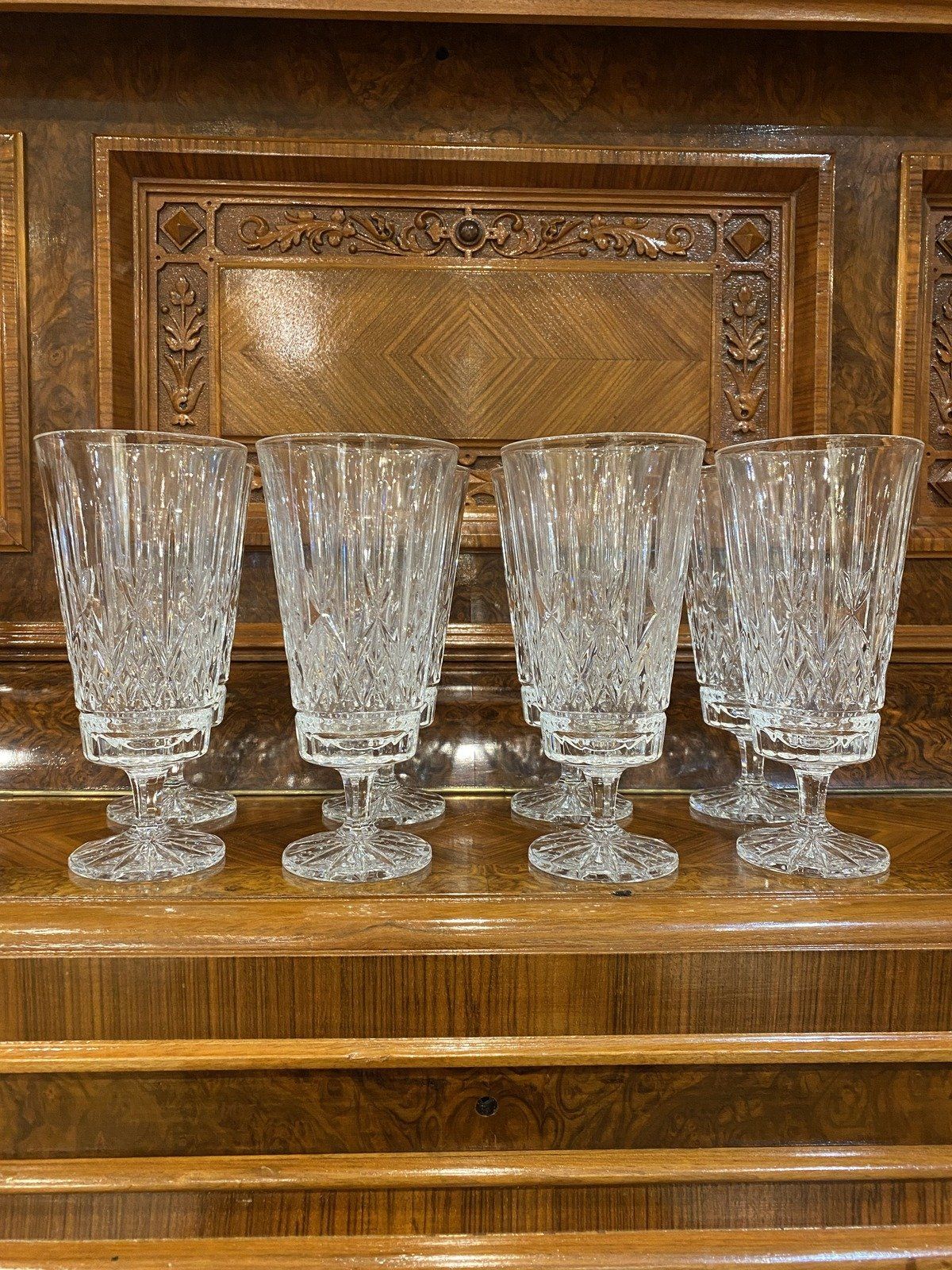 Set of 8x Glass Pressed Stemmed Water Glasses