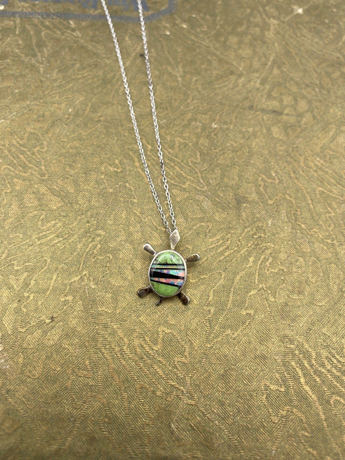 Lema's Kokopelli Utah Made Sterling Silver Inlay Turtle Necklace 18L 4