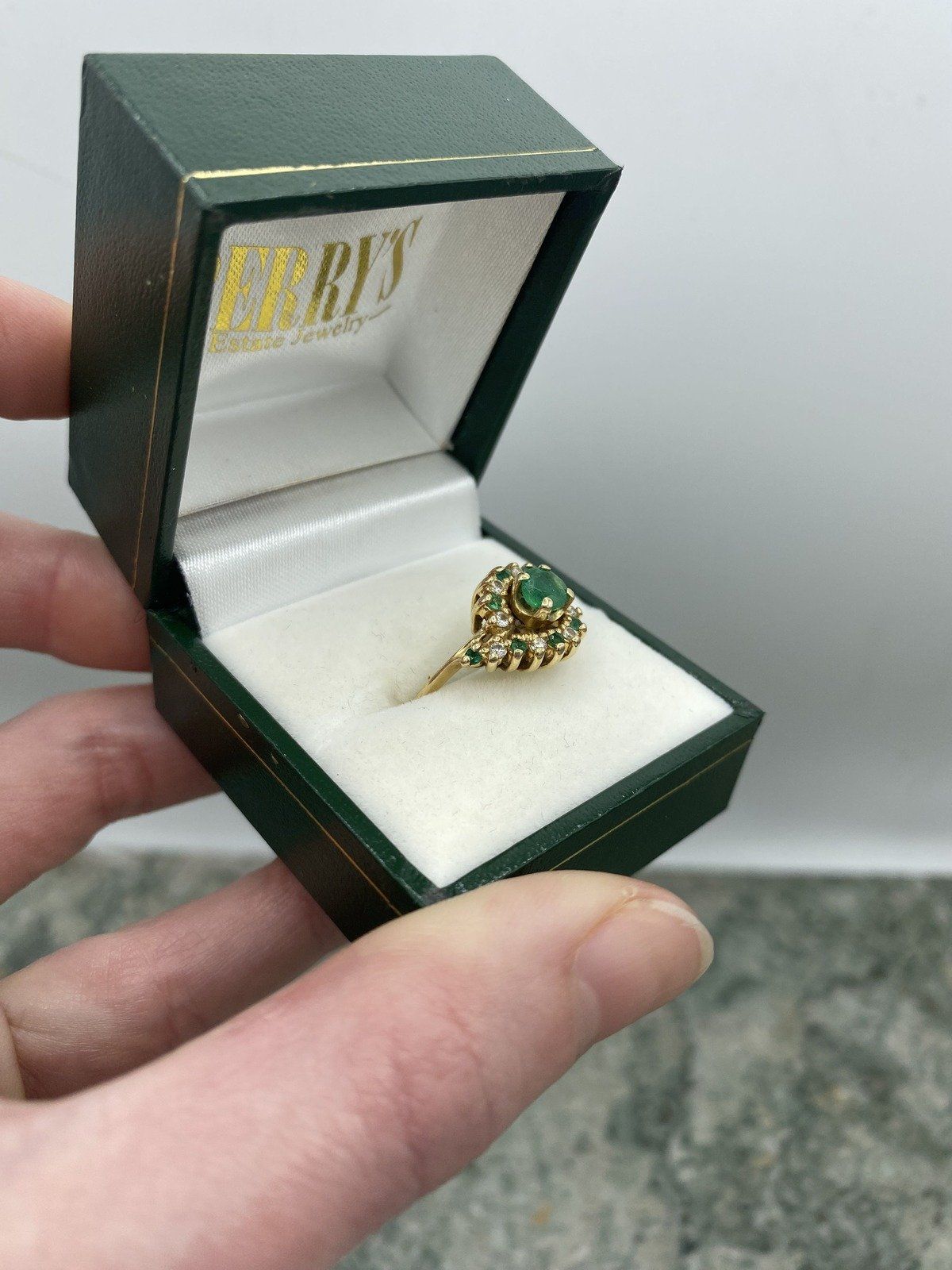 14k Gold Emerald Solitaire + Diamond Bypass Halo Ring 3