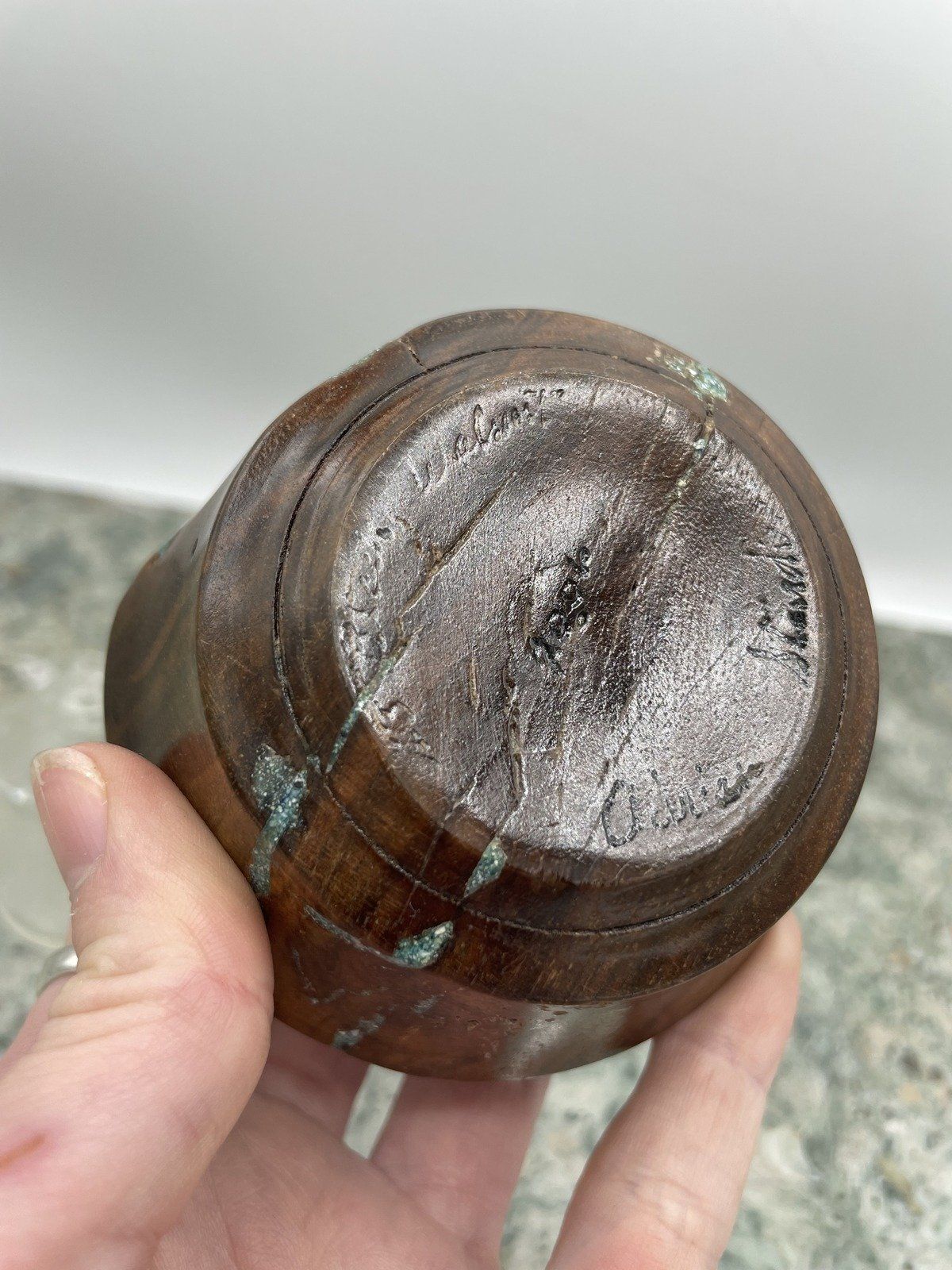 Handmade Wooden + Turquoise Inlay Dapper Desk Bottle 3