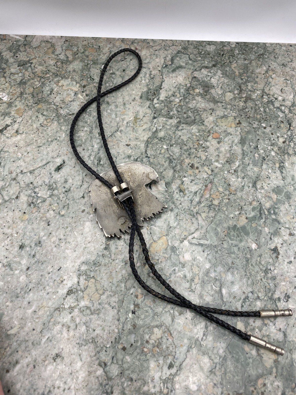 Vintage Large Silver Plated Eagle Carved Bolo Tie Necklace 4