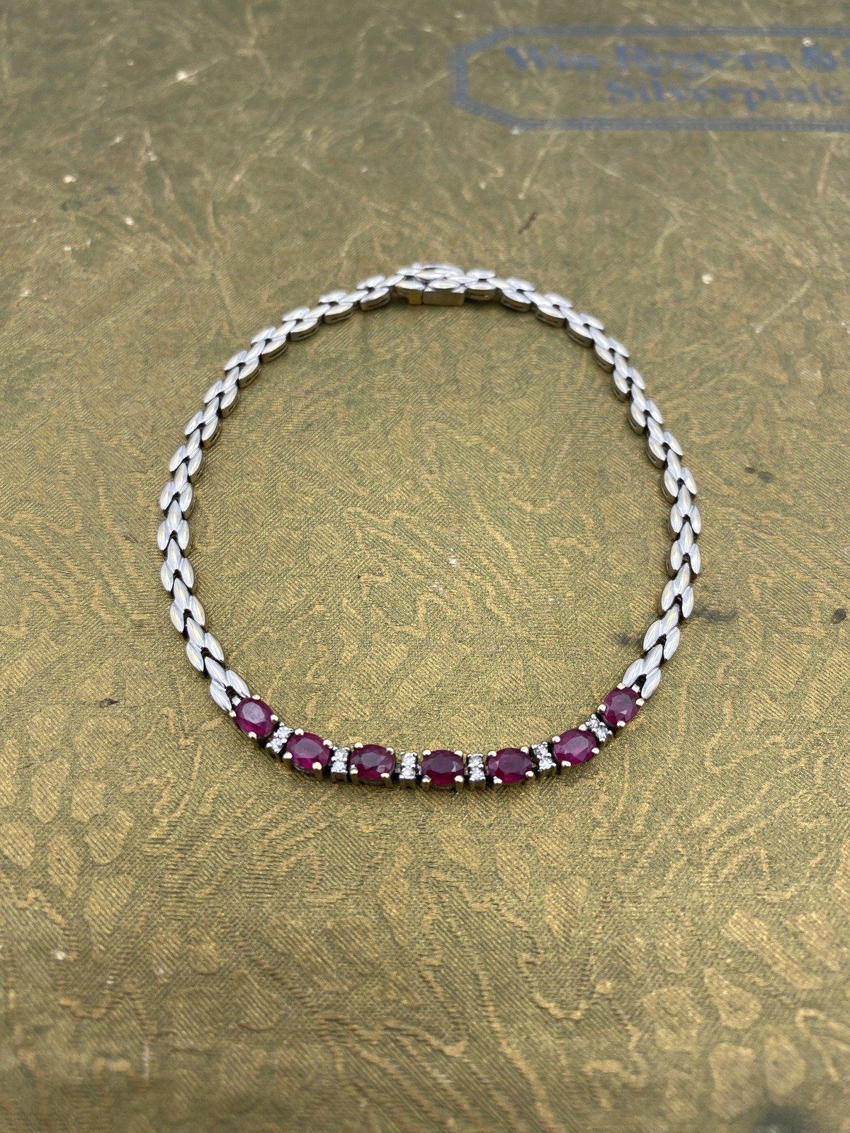 Vintage 14k White Gold Ruby + Diamond Tennis Bracelet #2478 10