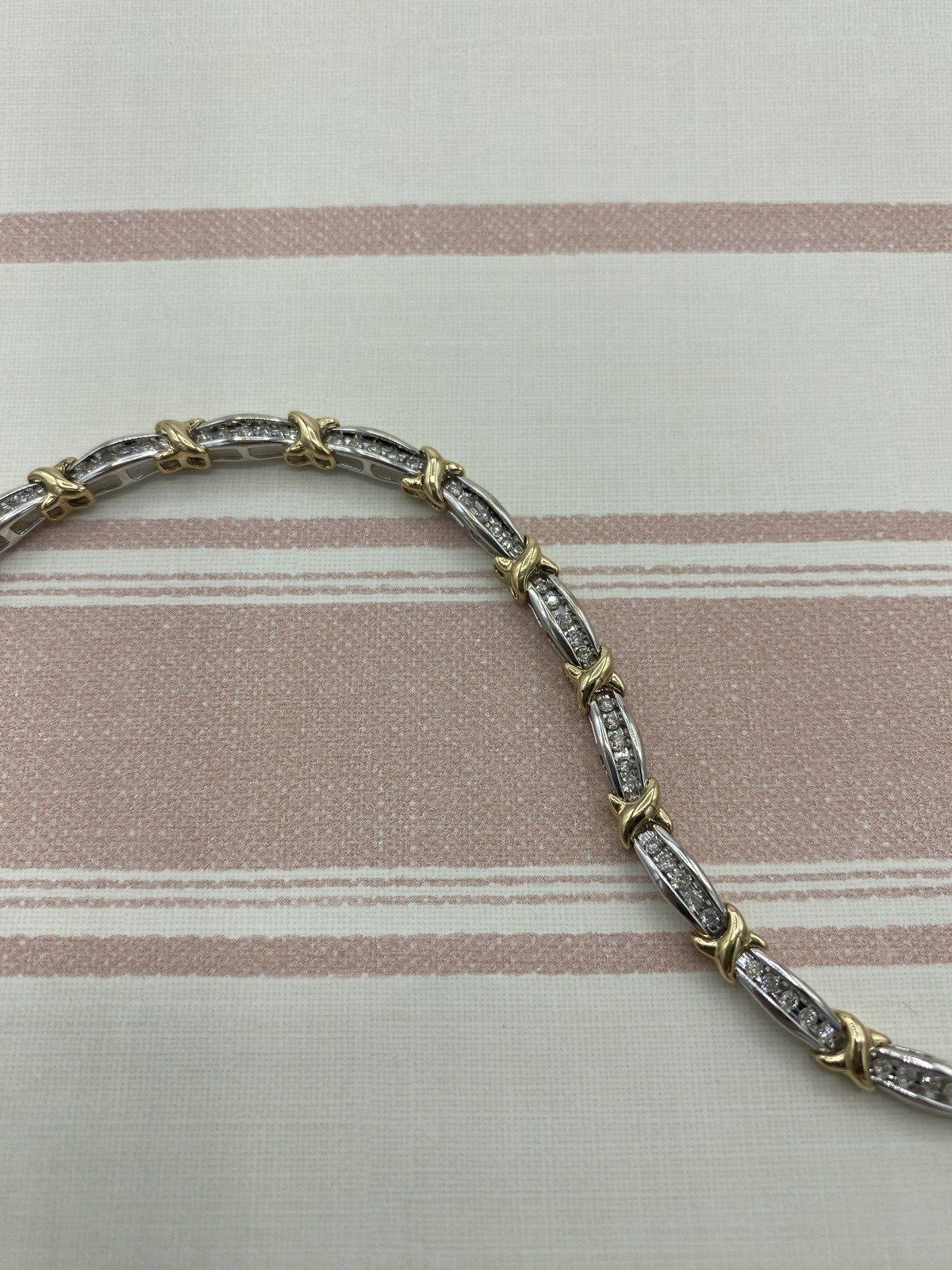 14k Dual Gold Channel Set Diamond Gold X Tennis Bracelet 3