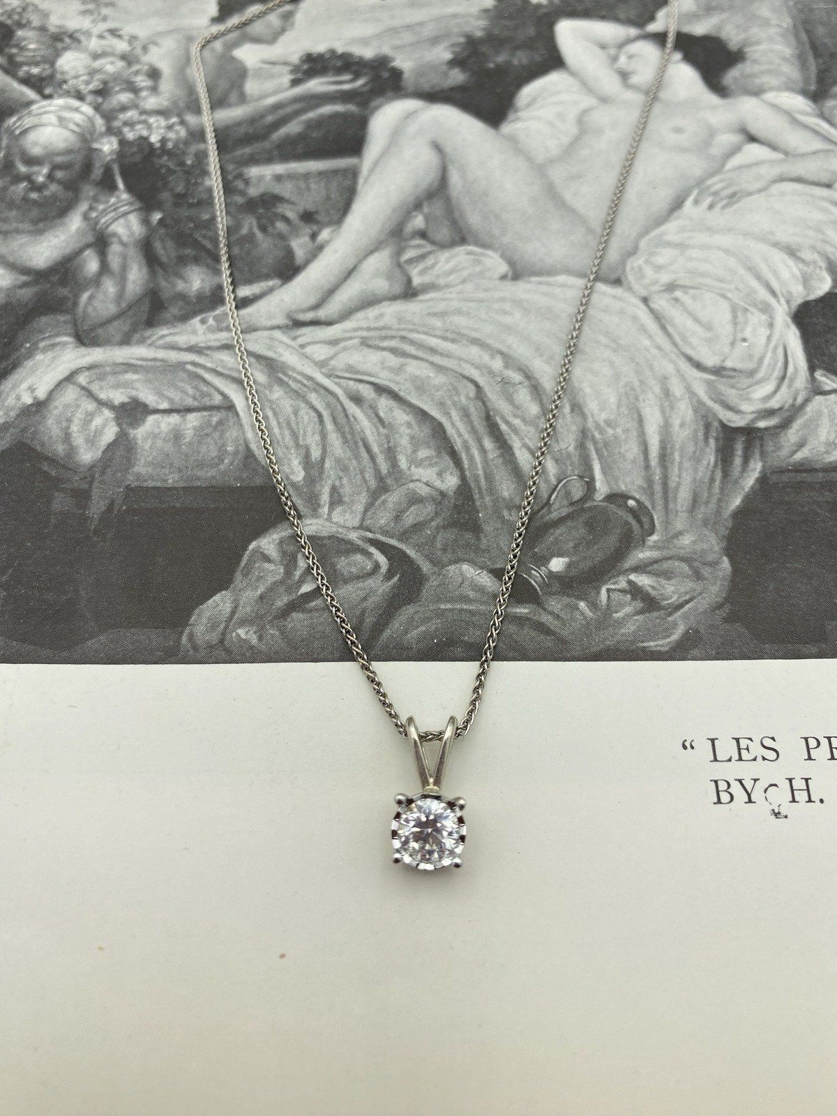 Lovely 14k White Gold .85ct Bezel Set Natural Diamond Solitaire Necklace w 18k Gold 20L 7