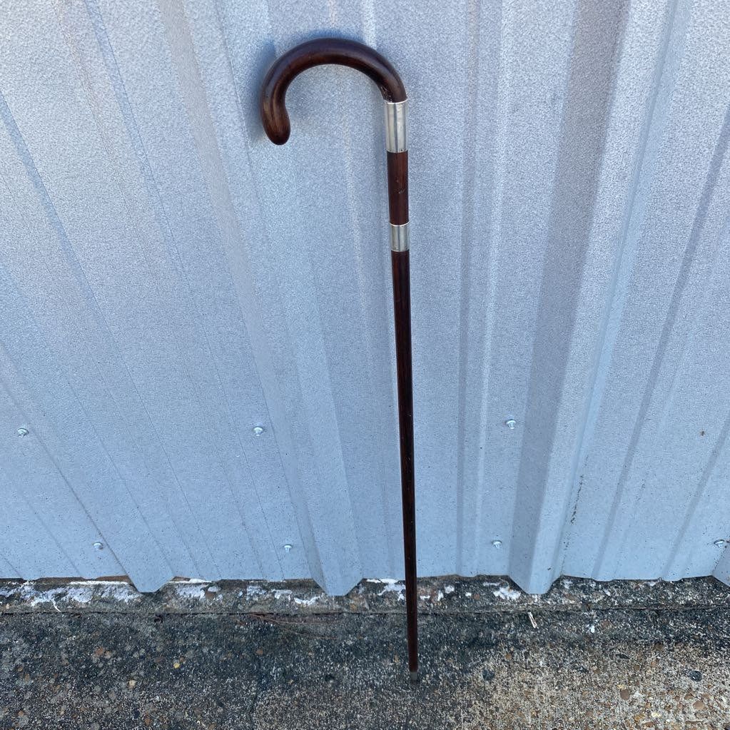 Edwardian c.1917 Mahogany + Sterling Silver Detailed Walking Cane 2