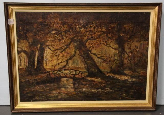 Landscape Scene of Trees Signed Dutch by Artist J. Hulk  (1829-1911)
