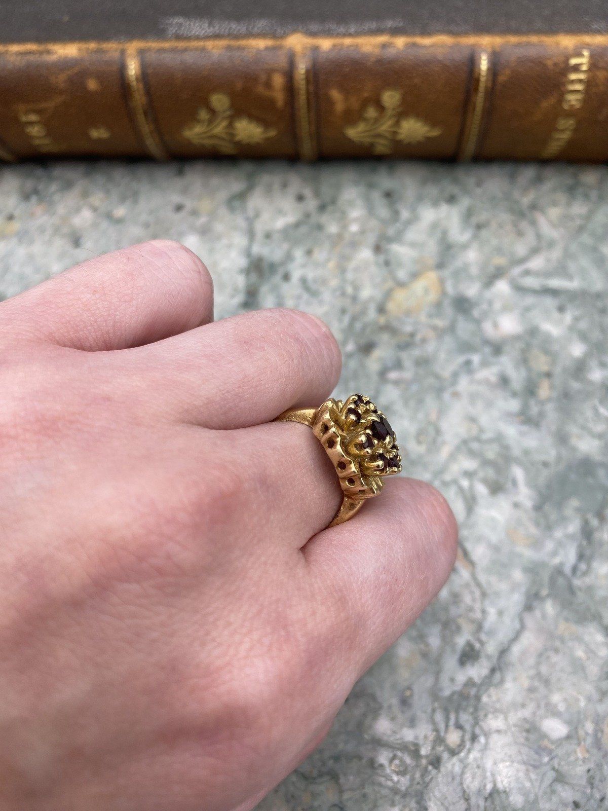 Vintage c.1950s/60s 14k Gold Garnet Flower Cluster Ring #2838 11