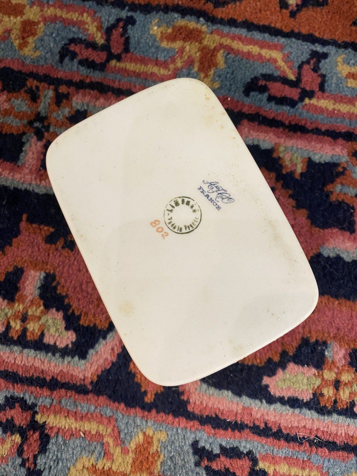 Vintage Limoges France Porcelain Wheat + Rose Trinket Box No.802 3