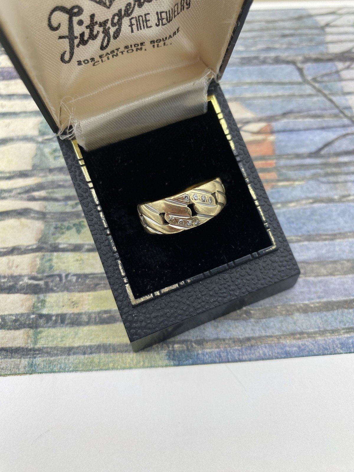Men's Antique Key Hole Cuban Link 14k Ring Band + Old Mine Diamond Details #2526 2
